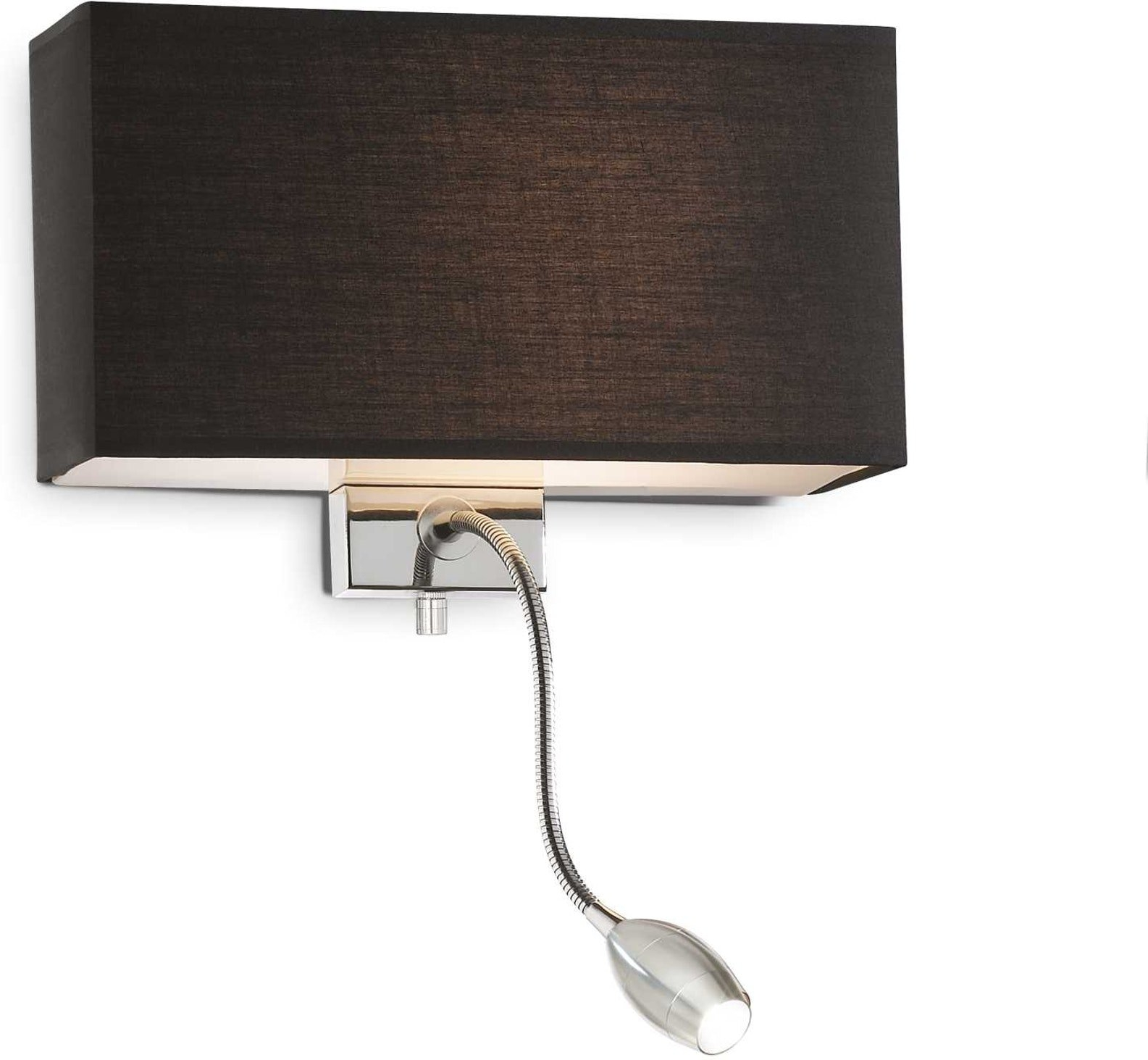 Væglampe Ideal Lux Hotel sort/krom med integreret LED 3000K 55 lm i metal og stof IP20 H22,5xB11xL32 cm