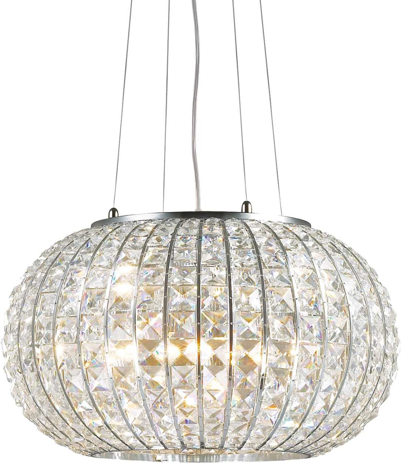 Pendellampe Ideal Lux Calypso Ø42 x H32-100 cm krom med dekorative krystalelementer 5xE27 60W indendørs