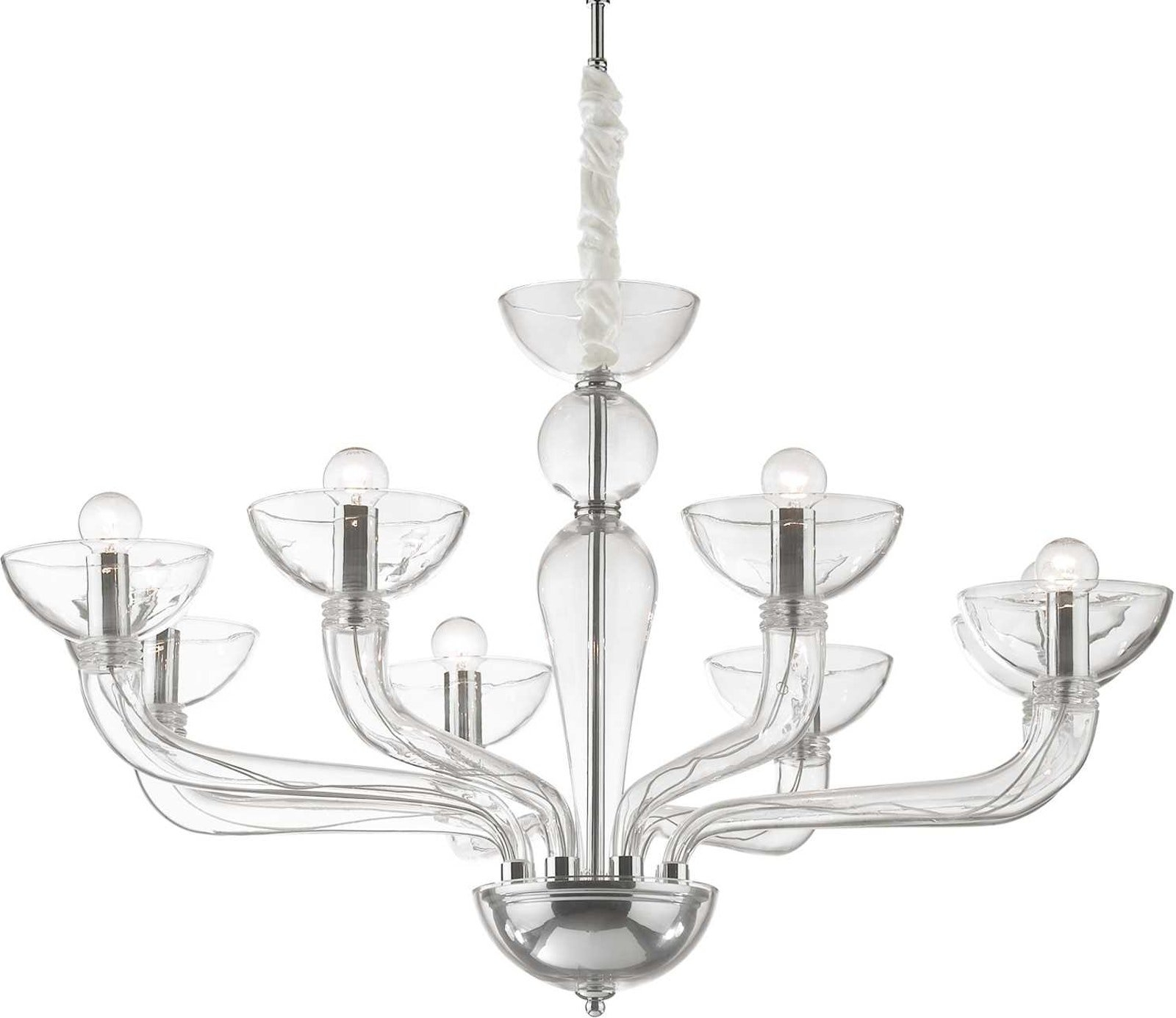 Pendel lampe Ideal Lux Casanova i håndlavet blæst glas med kromdetaljer Ø88 cm justerbar højde indendørs belysning