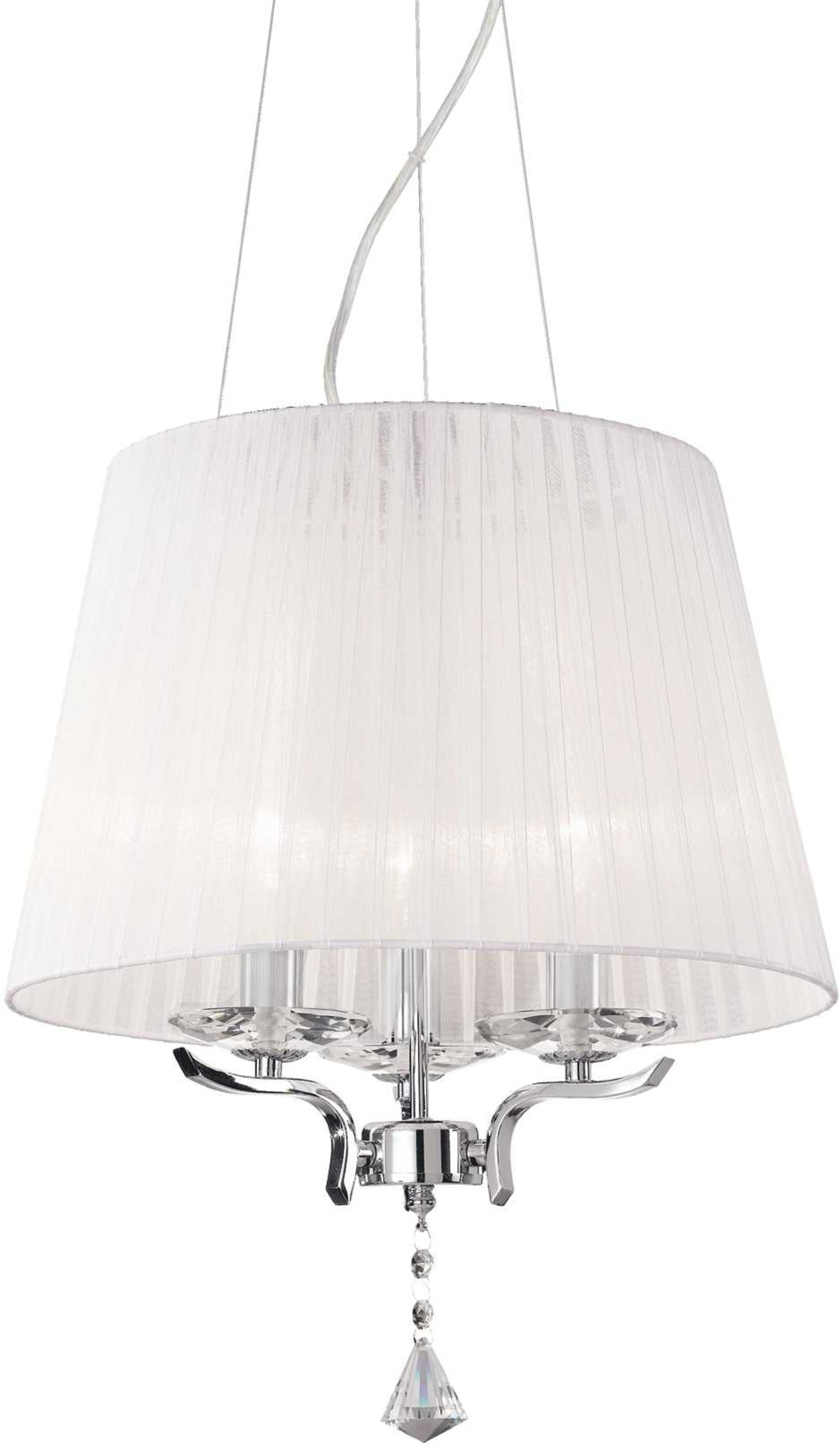 Pendel lampe Ideal Lux Pegaso Ø400 mm justerbar højde 510 - 2600 mm hvid/krom med krystalglas og organza skærm
