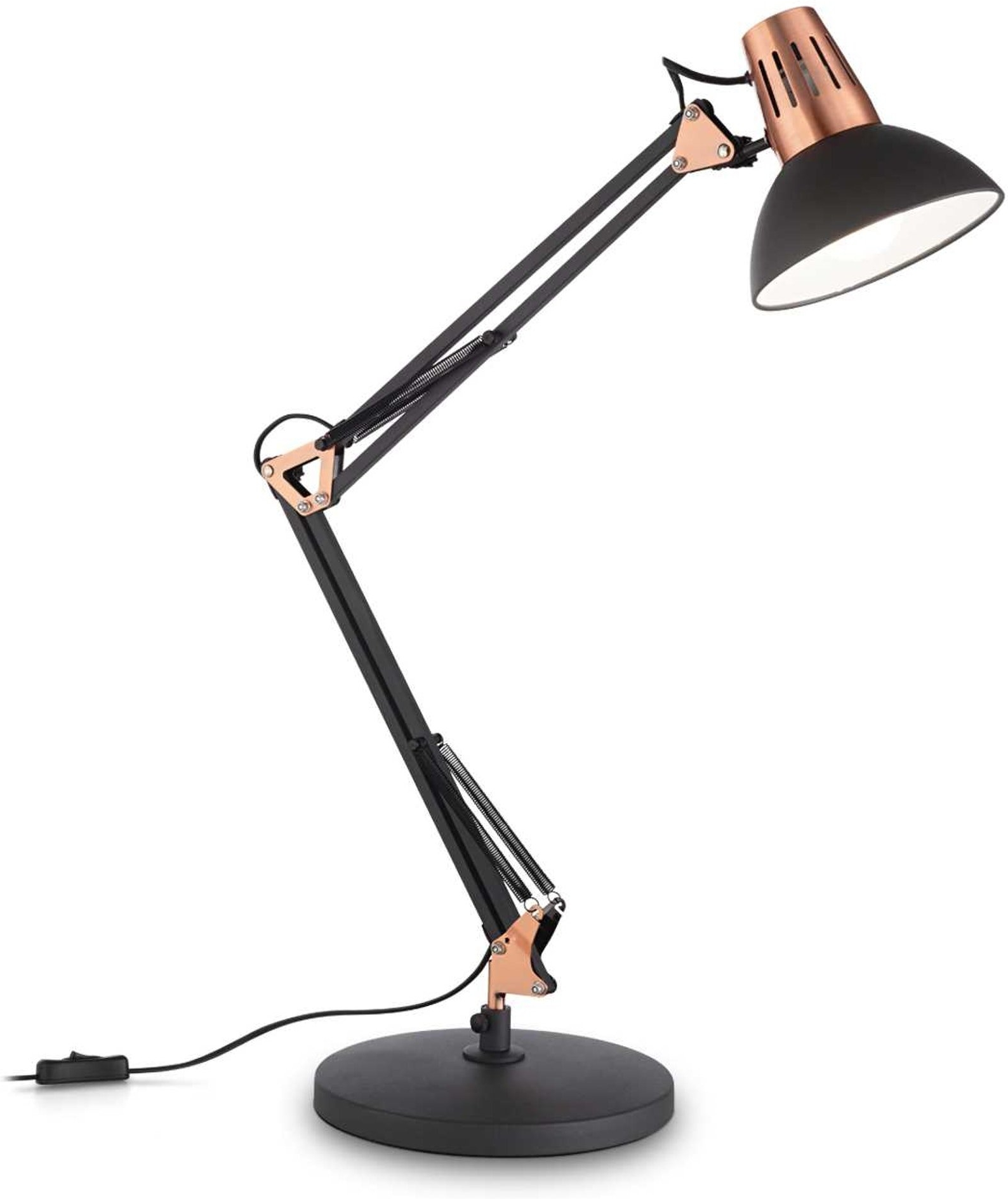 Bordlampe Ideal Lux Wally matsort/ messing justerbar arm skrivebordslampe H58 Ø20 cm base E27