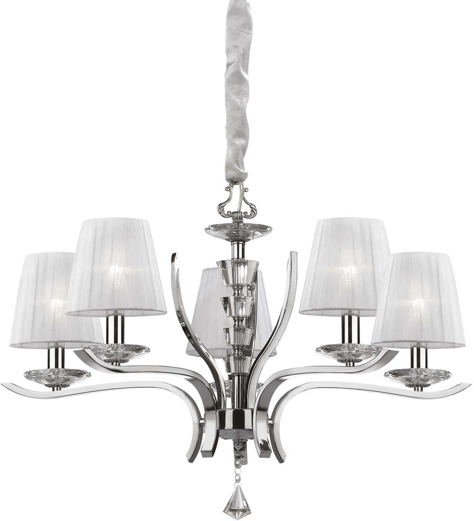 Pendel lampe Ideal Lux Pegaso krystal hvid/krom organza Ø72 x H62-150 cm