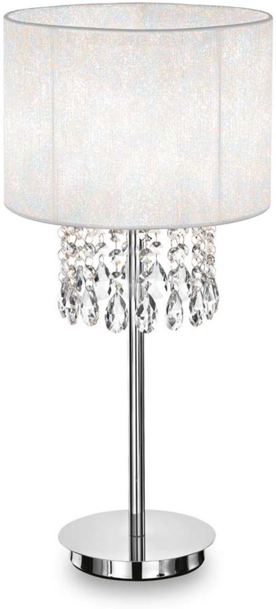 Bordlampe Ideal Lux Opera Ø25Ã52 cm hvid/krom med skårne krystalvedhæng
