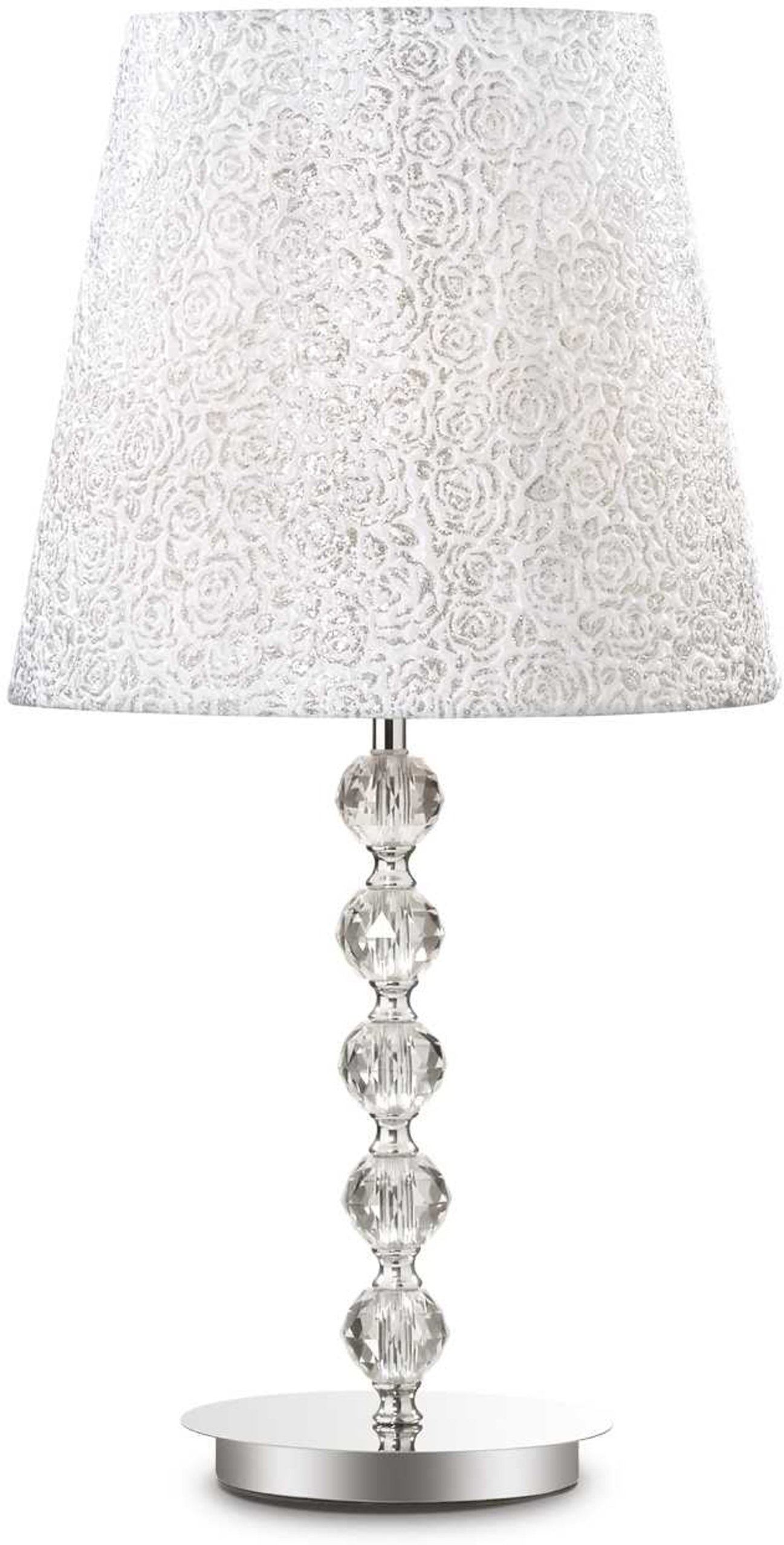 Bordlampe Ideal Lux Le Roy Ø35ÃH67,5 cm krommetal med dekorative krystaler og quiltet lampeskærm