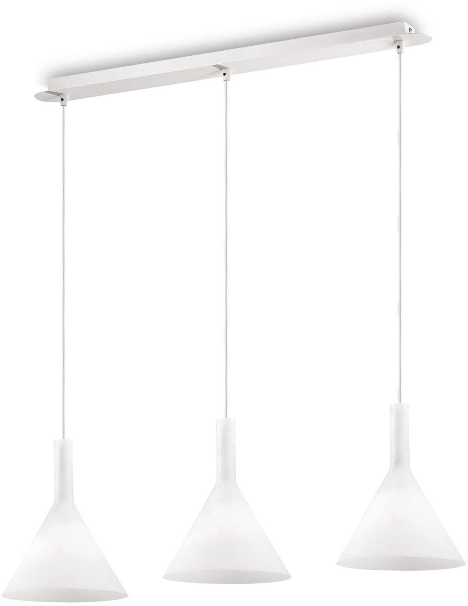 Pendel lampe Ideal Lux Cocktail i hvidt syreætset glas Ø200 x H320-1250 mm justerbar højde 3-armet E14