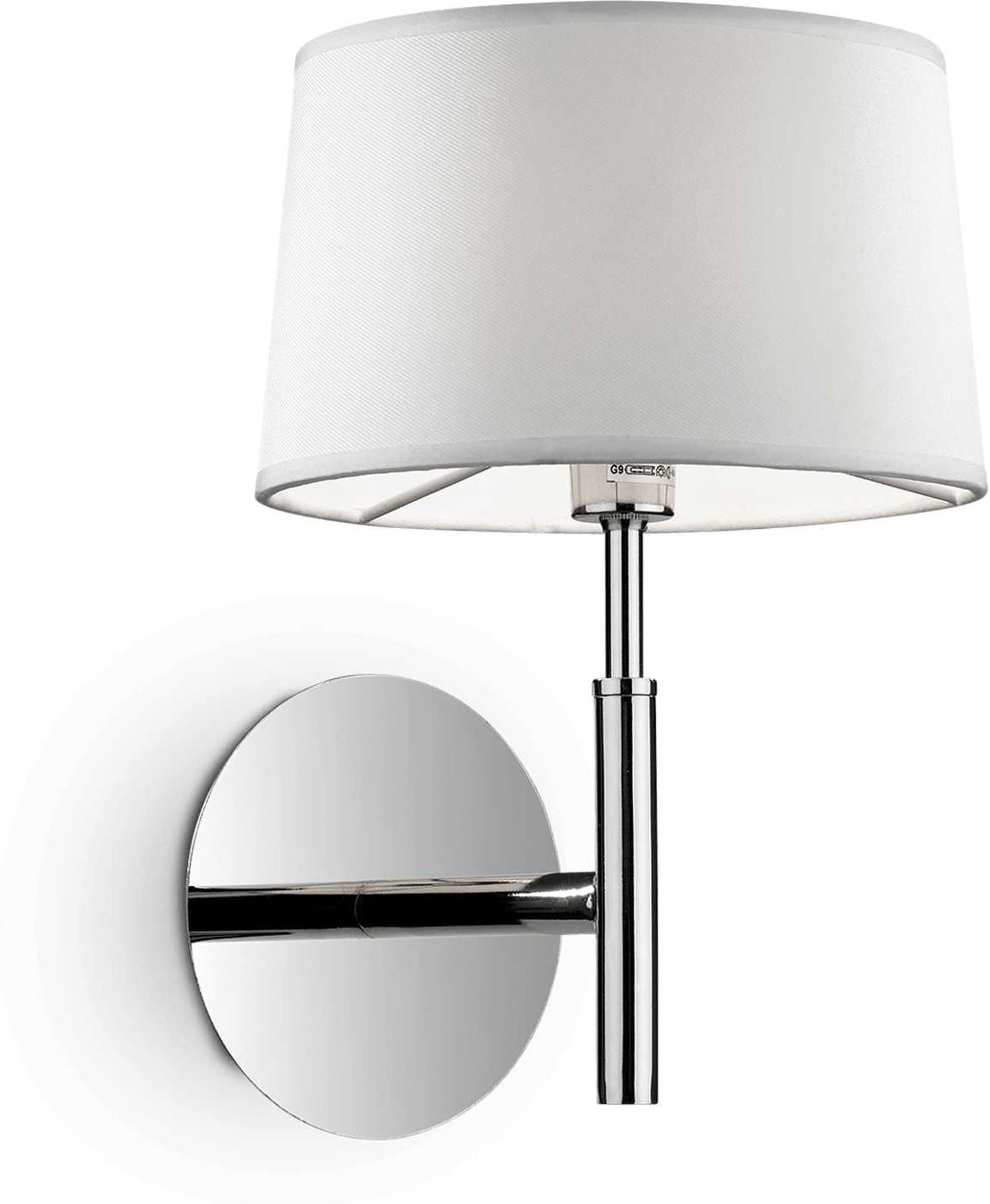 Væglampe Ideal Lux Hilton hvid/krom med stofskærm, syreætslet glas og G9-pære
