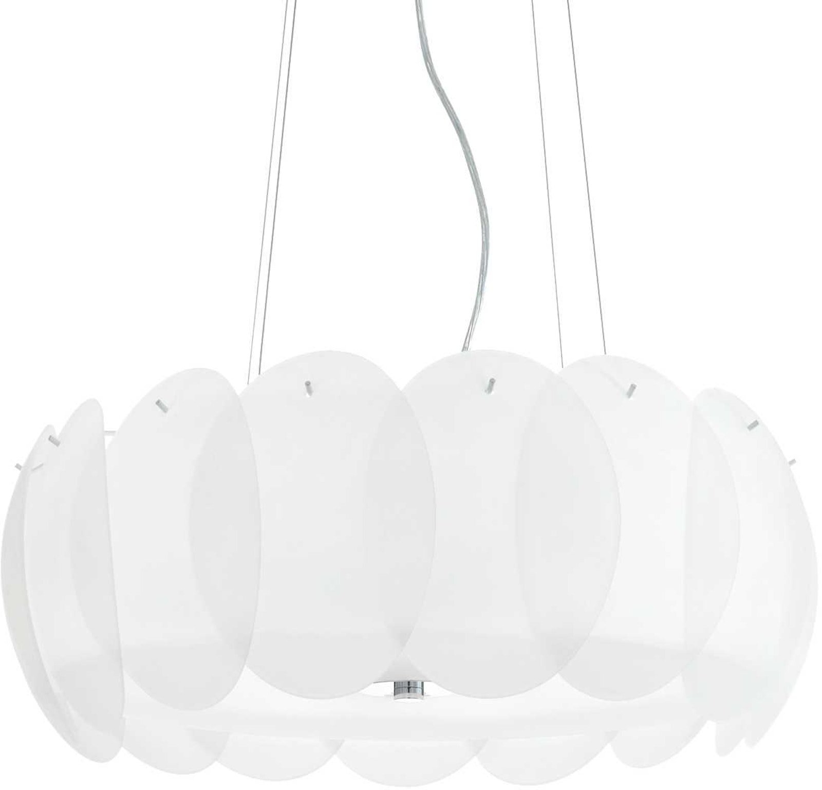 Pendellampe Ideal Lux Ovalino Ø55 cm H28-120 cm glas hvid justerbar højde E27 IP20