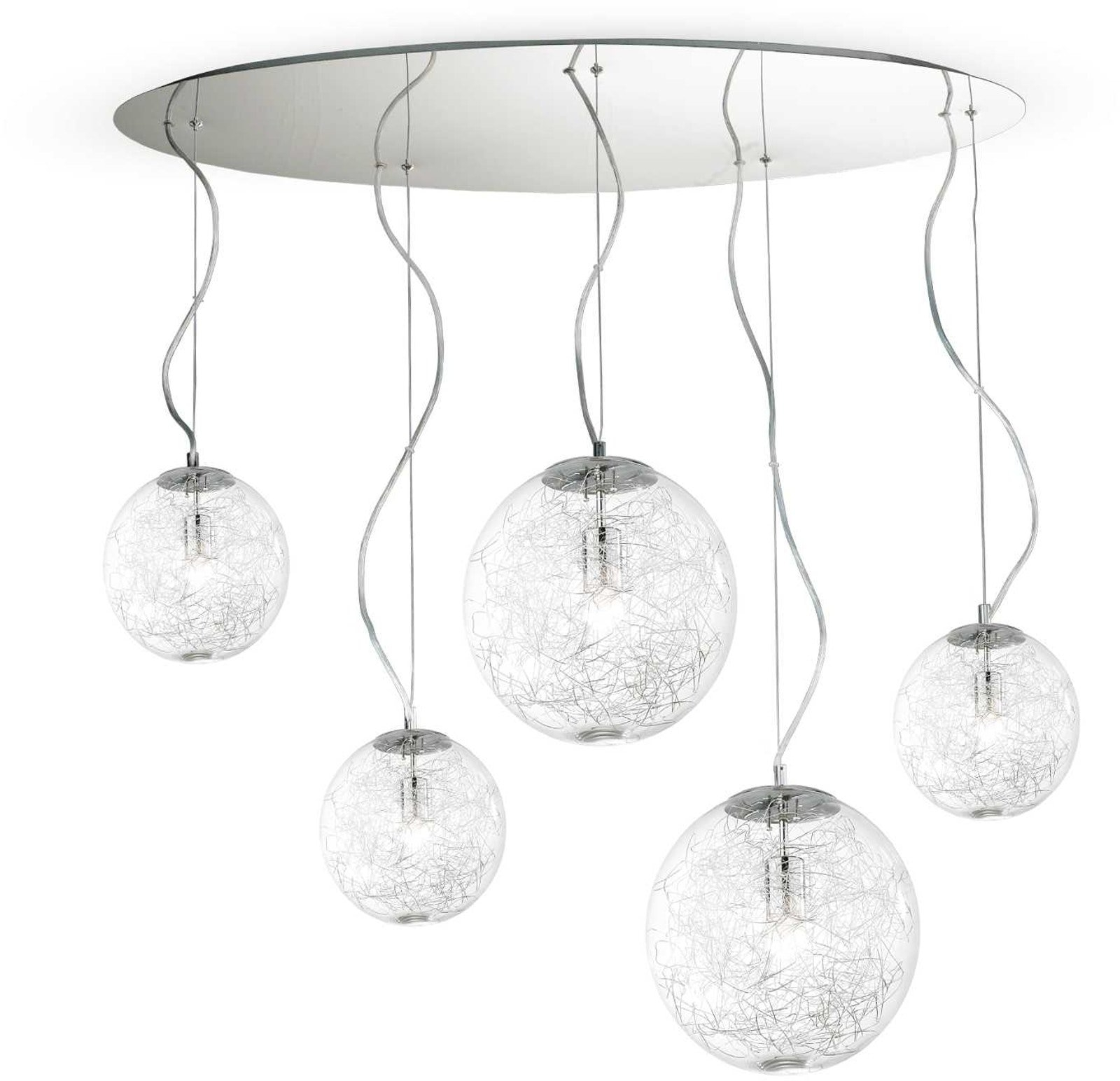 Pendel lampe Ideal Lux Mapa Max  -  krom-glas hængelampe med justerbar højde 350-1100 mm, 5ÃE27