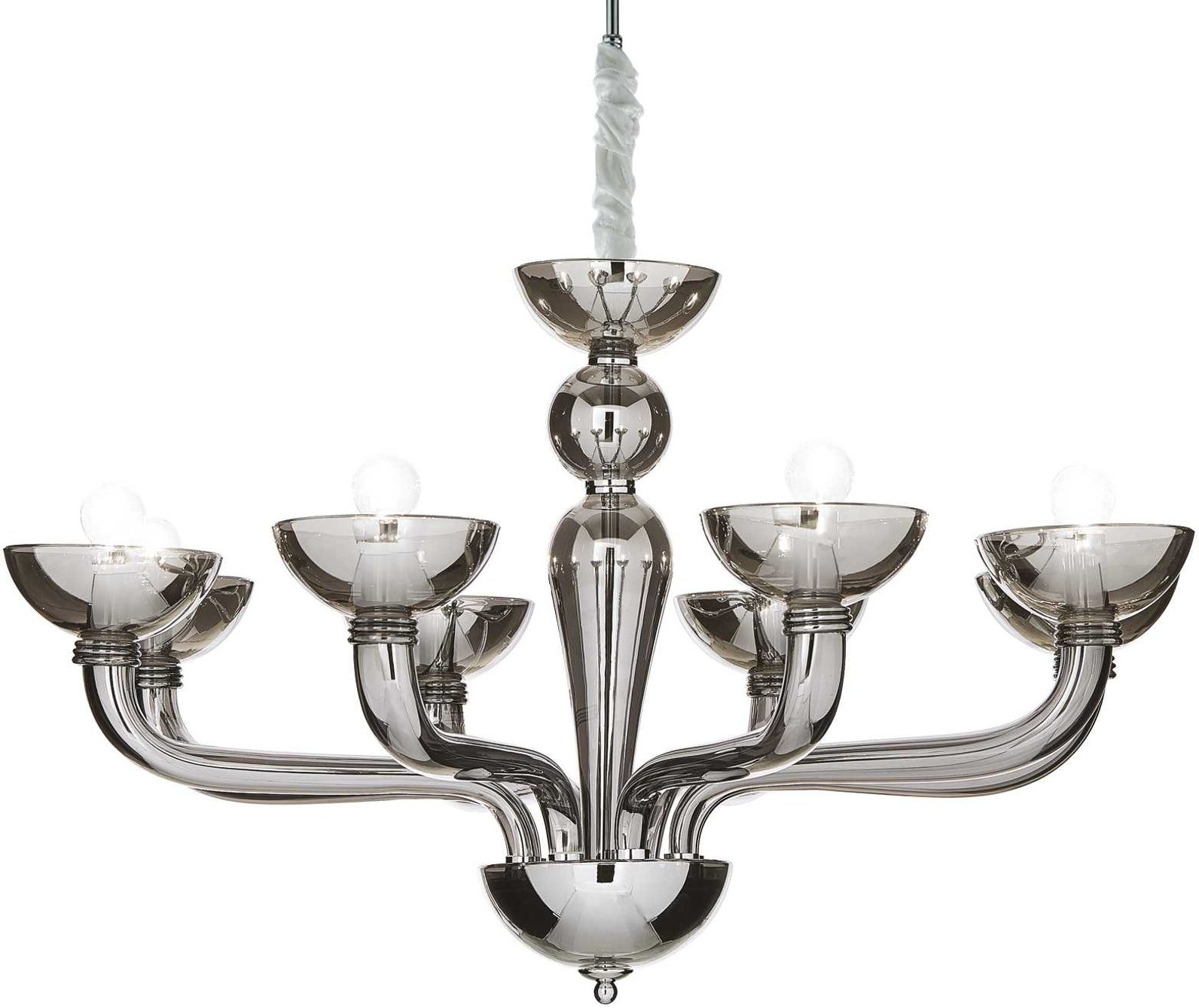 Pendel lampe Ideal Lux Casanova Ø88 cm justerbar højde 70-156 cm metal glas røg/krom 8ÃE14 indendørs belysning