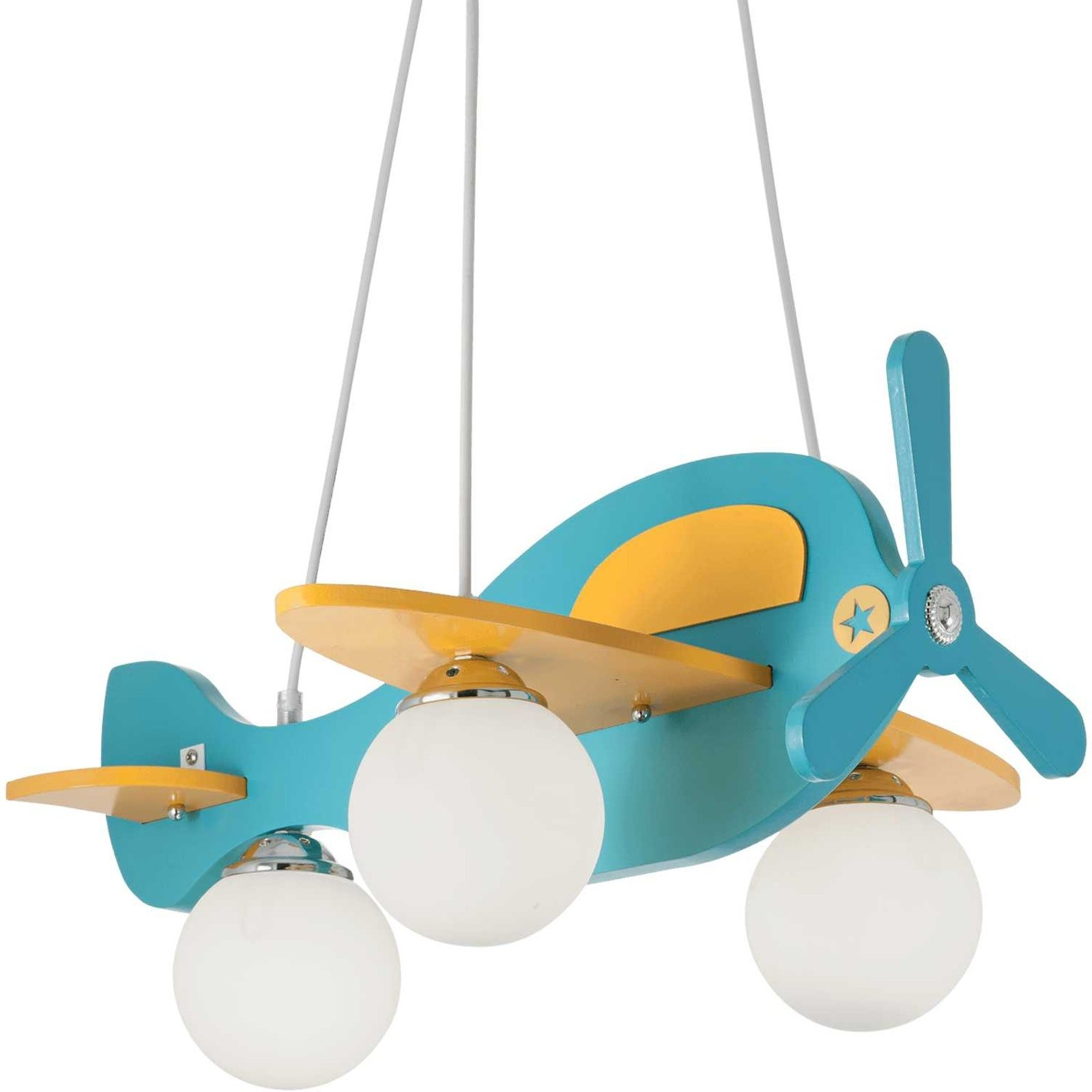Ideal Lux Avion pendel lampe i lyseblå metal, træ og glas med justerbar højde 400 - 1120 mm