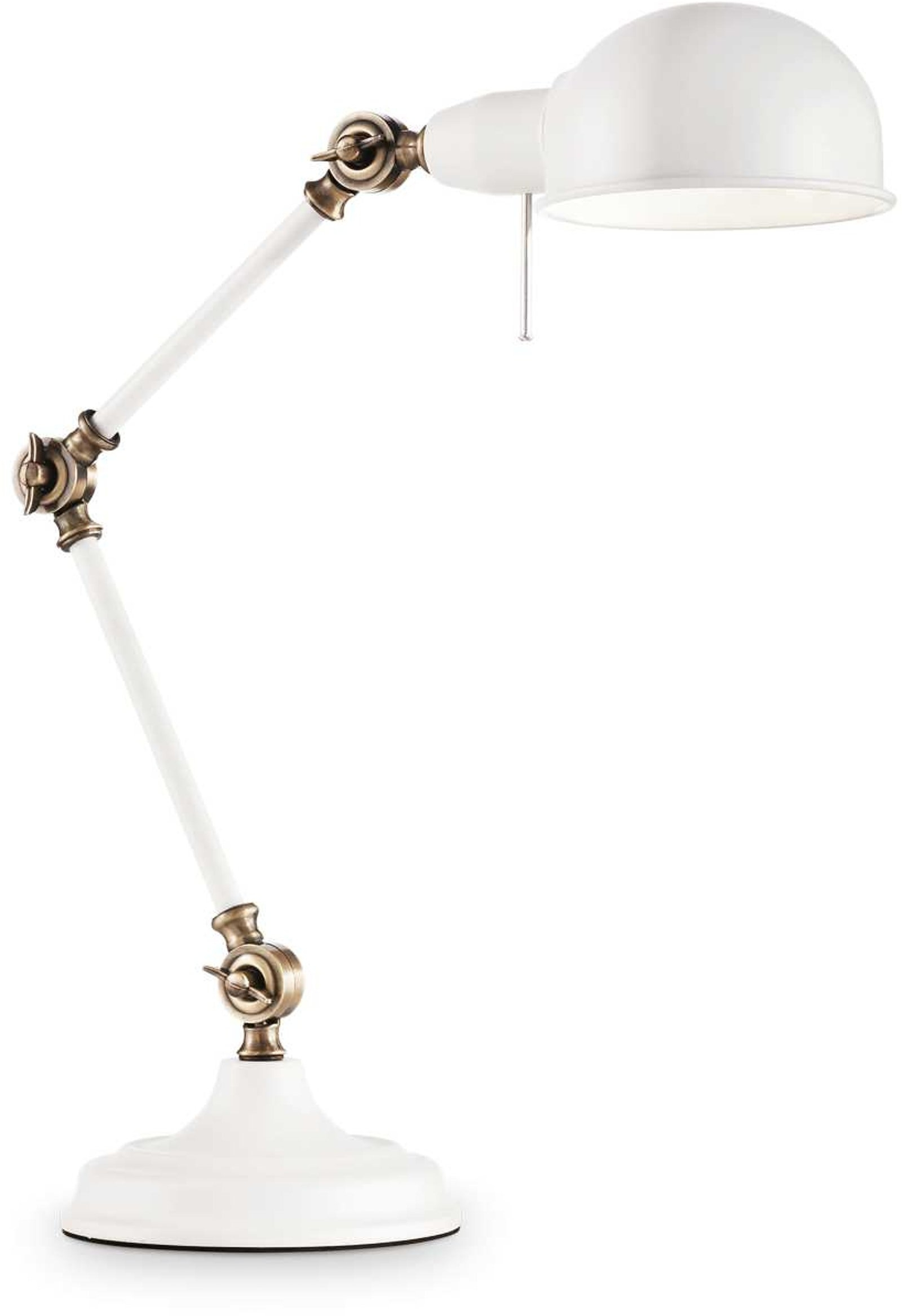 Bordlampe Ideal Lux Truman metal hvid med antik messing justerbar arm, Ø20 x H40 cm