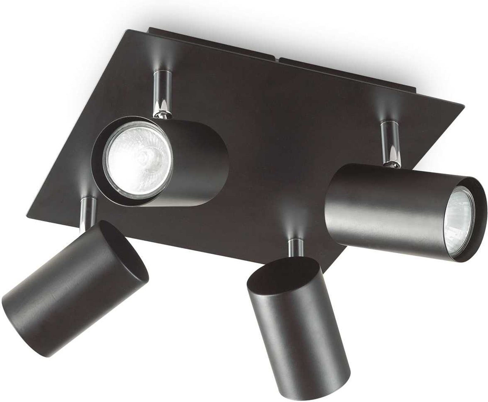 Loftslampe Ideal Lux Spot 4-spot sort metal med justerbare GU10 Ø30,5 x H13 cm