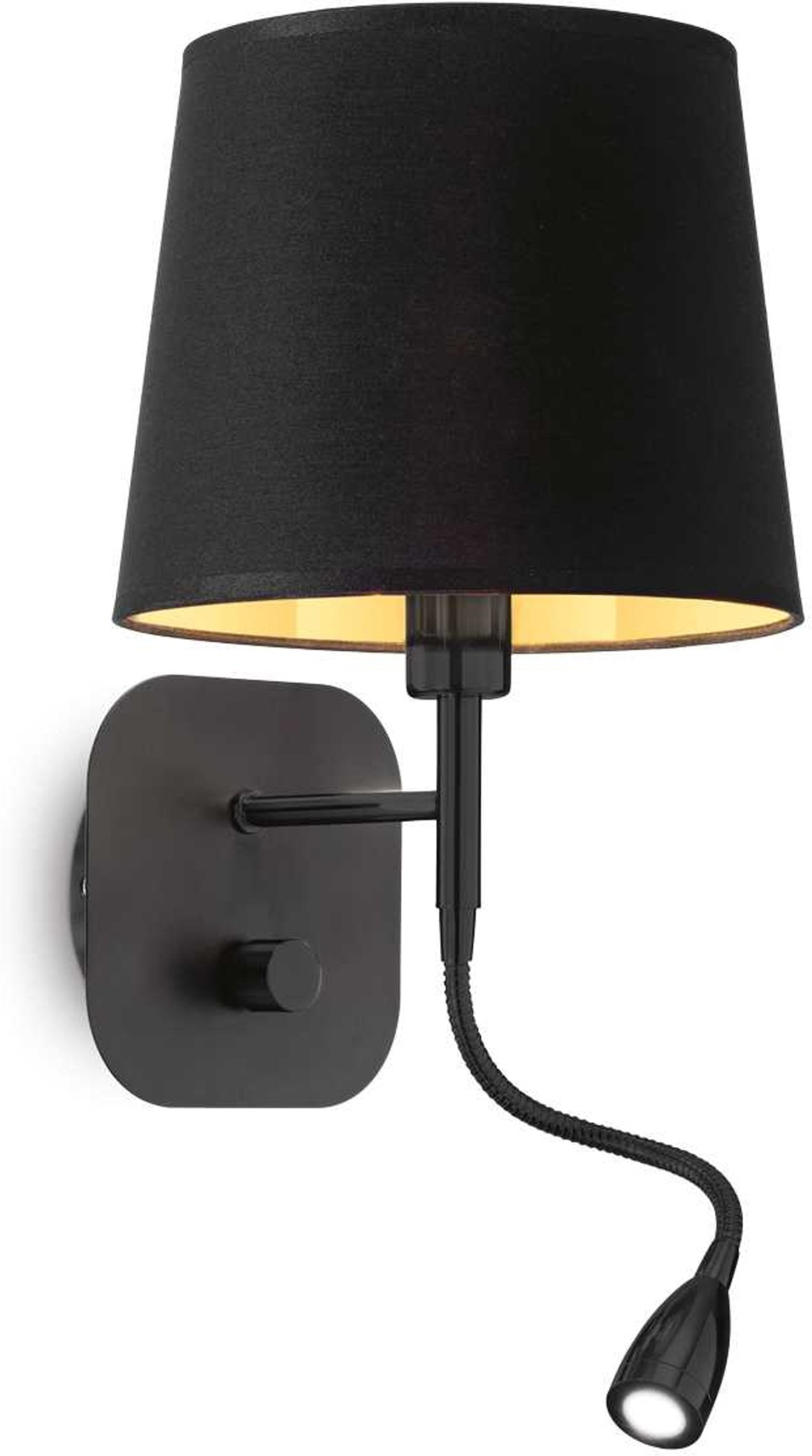 Væglampe Ideal Lux Nordik matsort metal/gylden stofskærm H48ÃB18ÃL21 cm med integreret LED