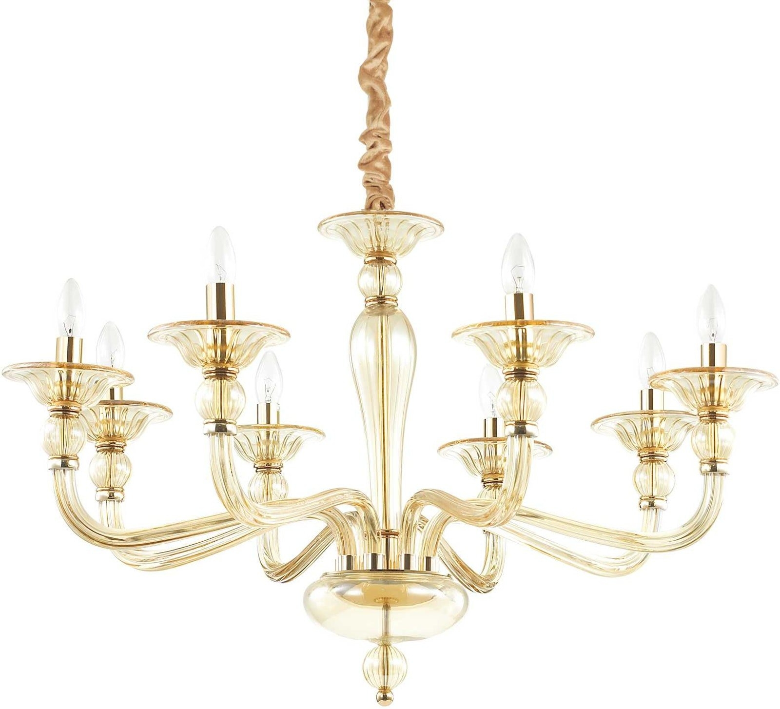 Pendel lampe Ideal Lux Danieli ravfarvet glas og kromramme Ø85 cm H70 - 170 cm med fløjlskædebetræk