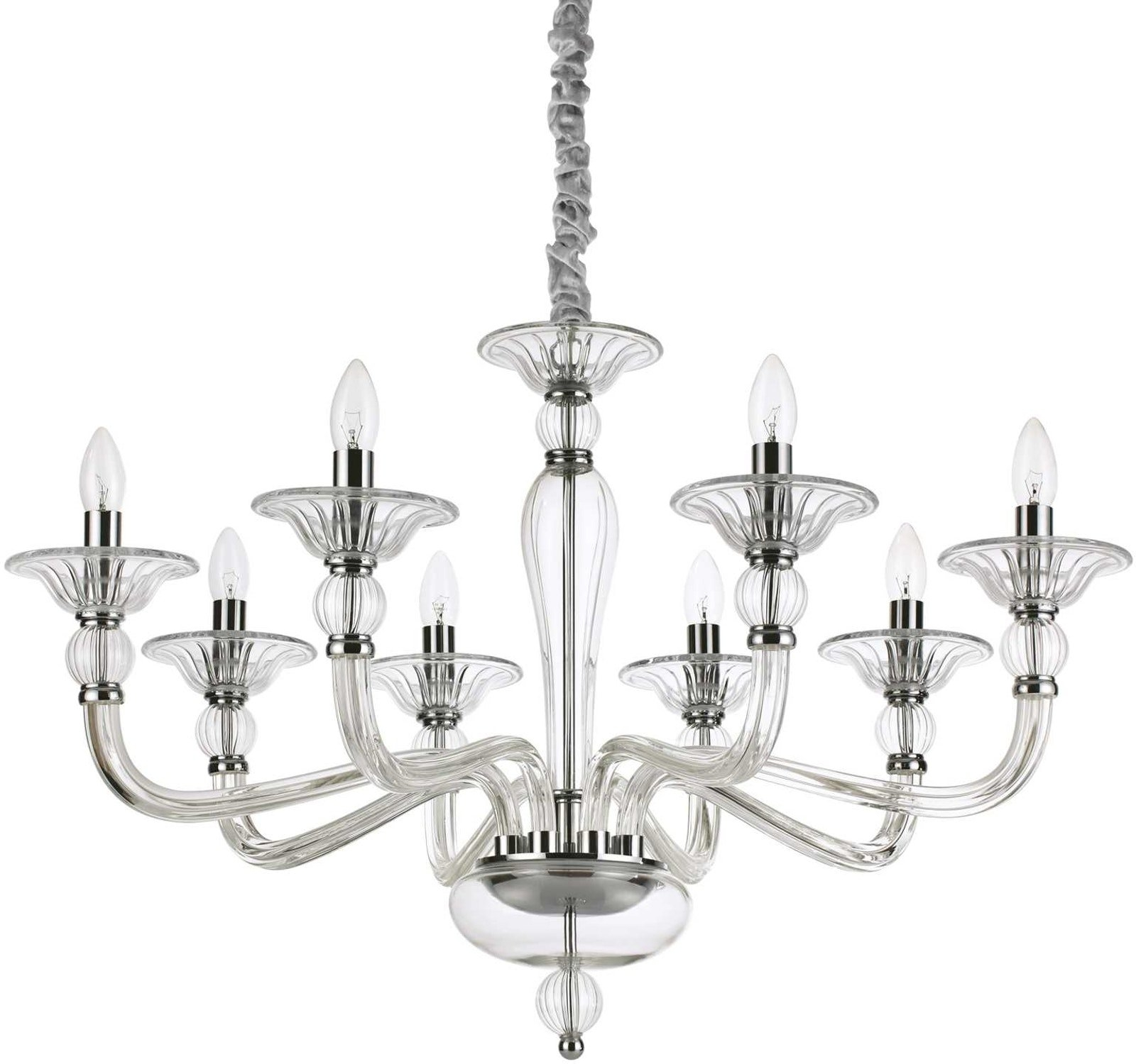 Pendellampe Ideal Lux Danieli transparent glas krom Ø85 cm justerbar højde