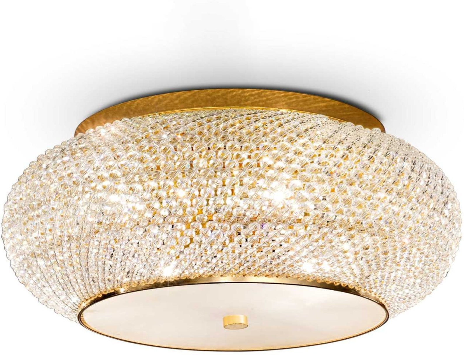 Loftslampe Ideal Lux Pasha Ø65 x H28 cm guld/krom metal glas 14xE14