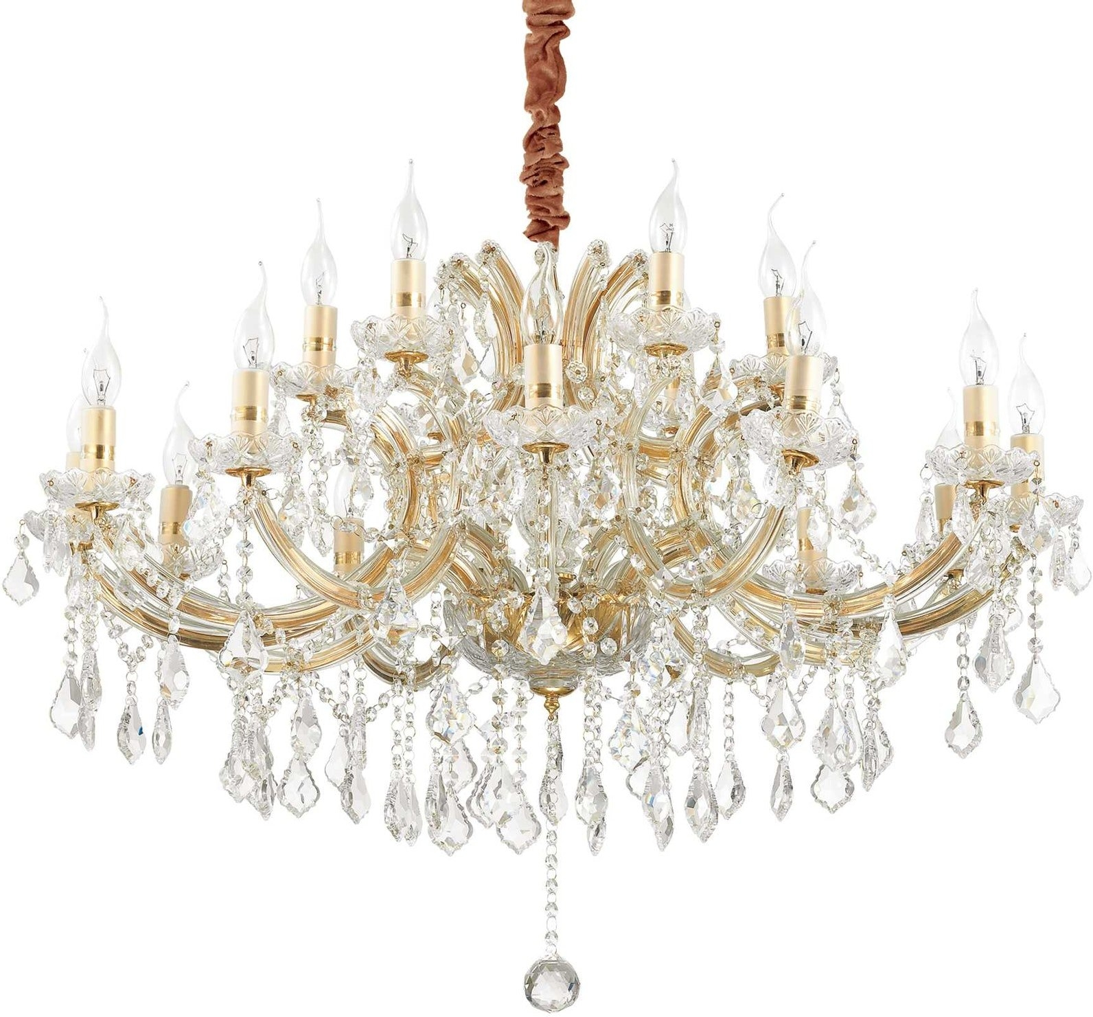 Pendel lampe Ideal Lux Napoleon Ø960 mm guldfinish  -  justerbar højde 830-1700 mm, 18xE14, glas/krom indendørs belysning