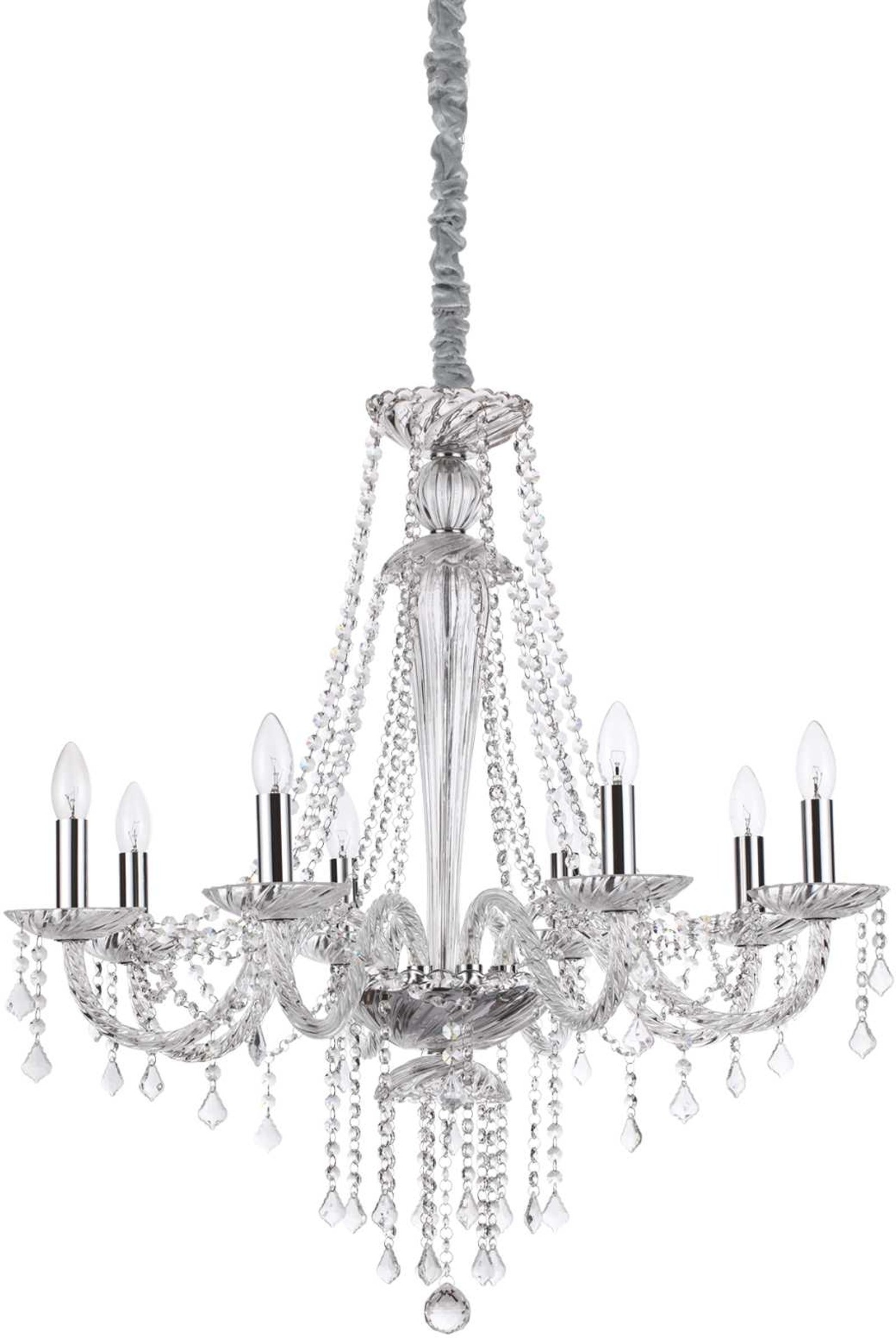 Pendel lampe Ideal Lux Amadeus Ø80 cm justerbar H111 - 180 cm krom/glas krystal 8xE14