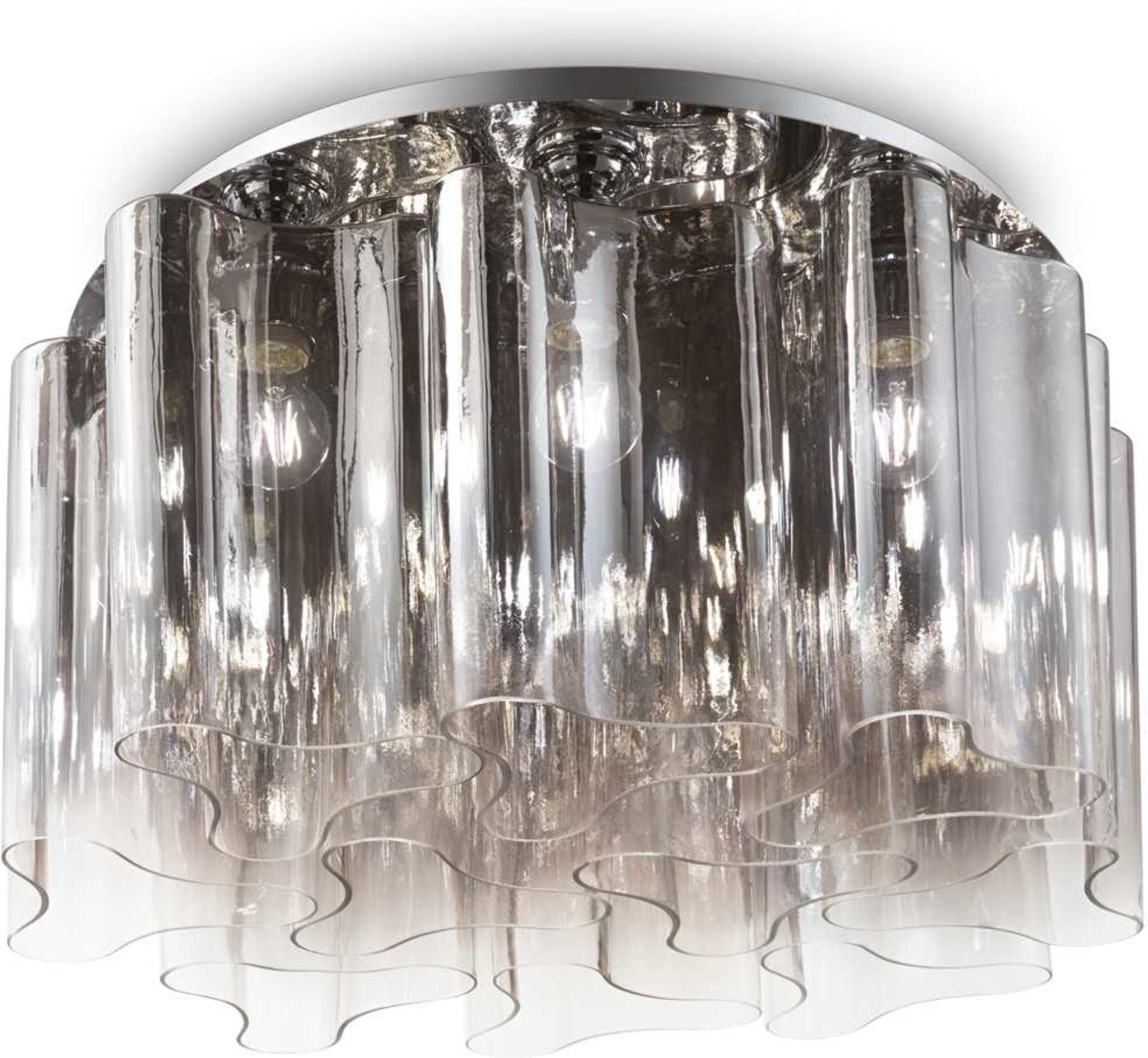 Loftlampe/pendel Ideal Lux Compo Ø74 x H35 cm røg/krom metal glas 10ÃE27