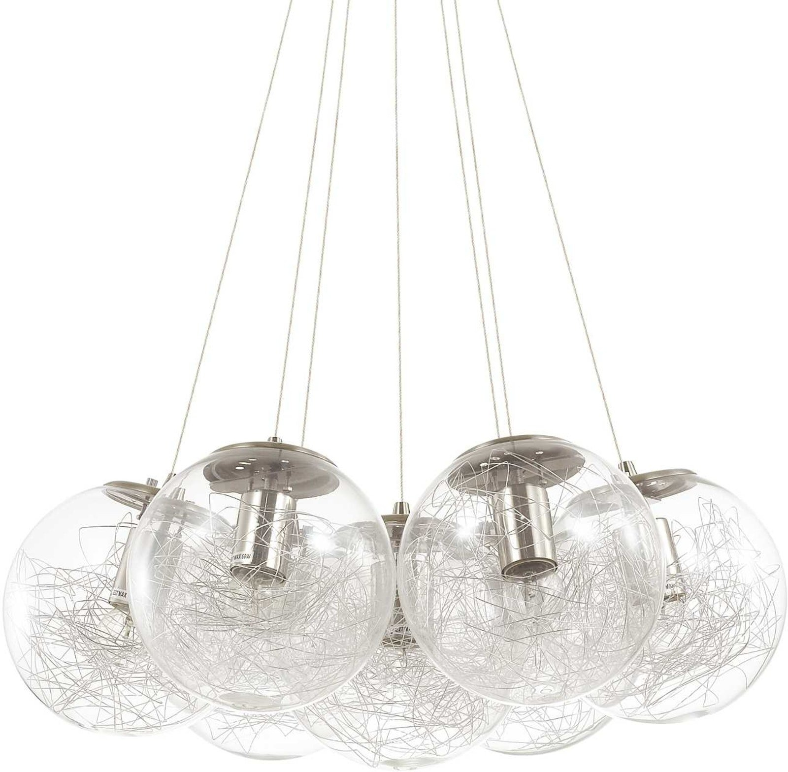 Pendellampe Ideal Lux Mapa Sat 7-armet loftslampe nikkel/messing Ø60 cm med justerbar højde
