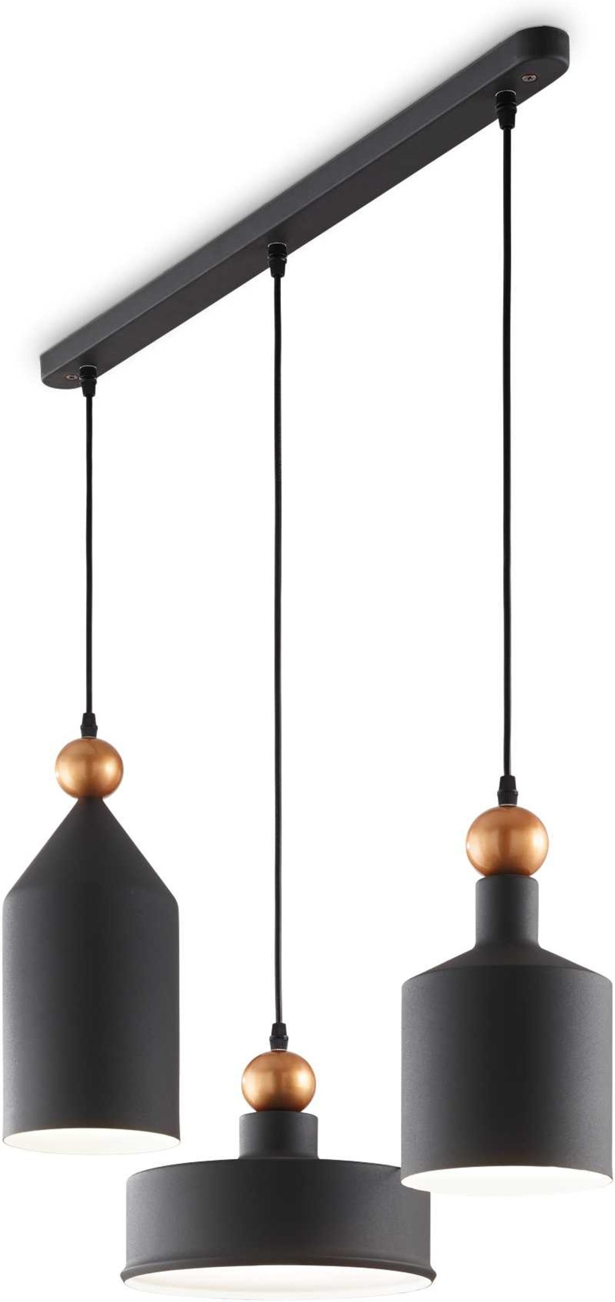 Metal pendellampe Ideal Lux Triade  -  justerbar loftlampe i grå/sort med gyldne dekorative sfærer