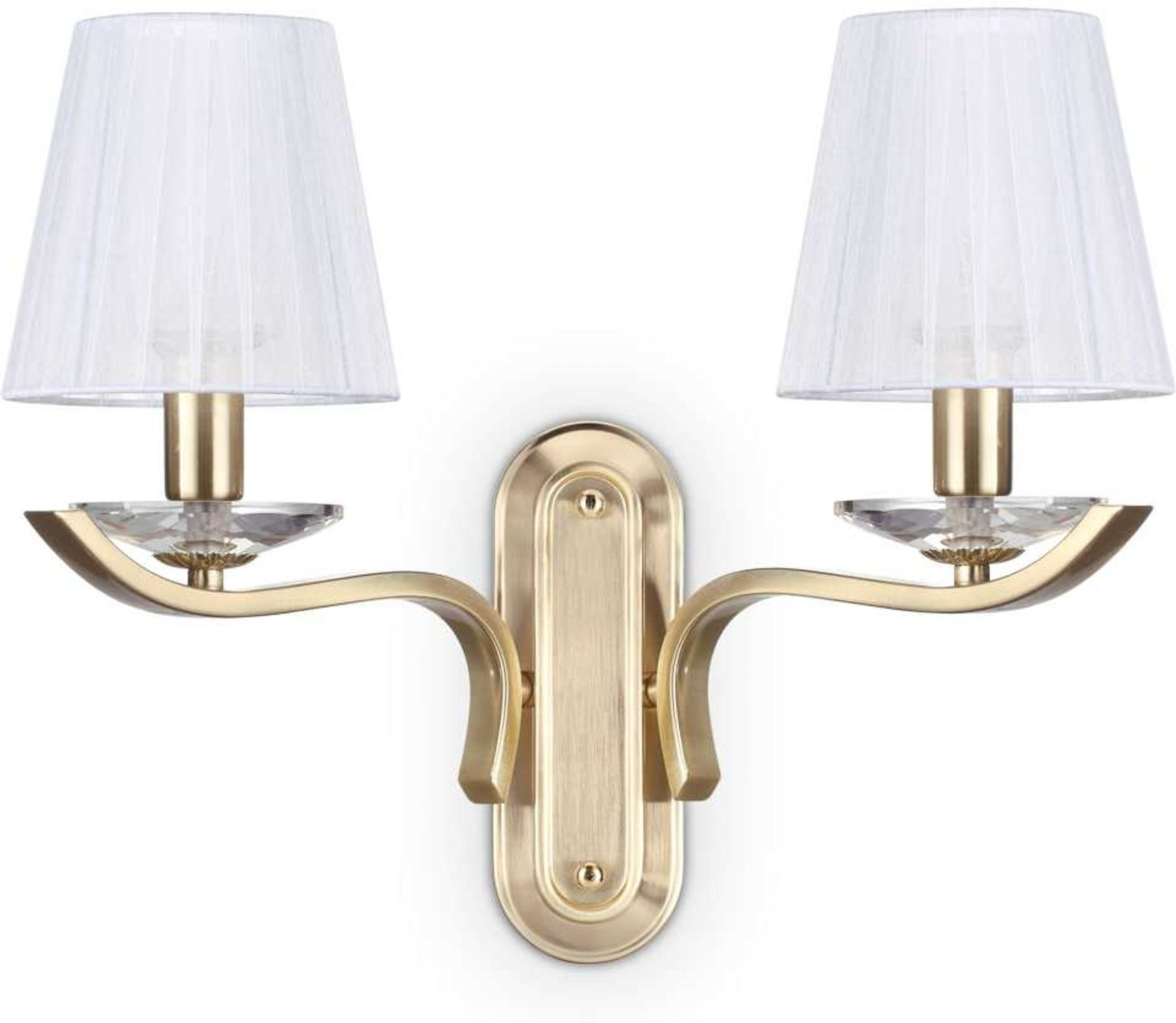 Væglampe Ideal Lux Pegaso messing dobbelte arme med glas & stofskærme Ø140 H33,5xB20,5xL43 cm