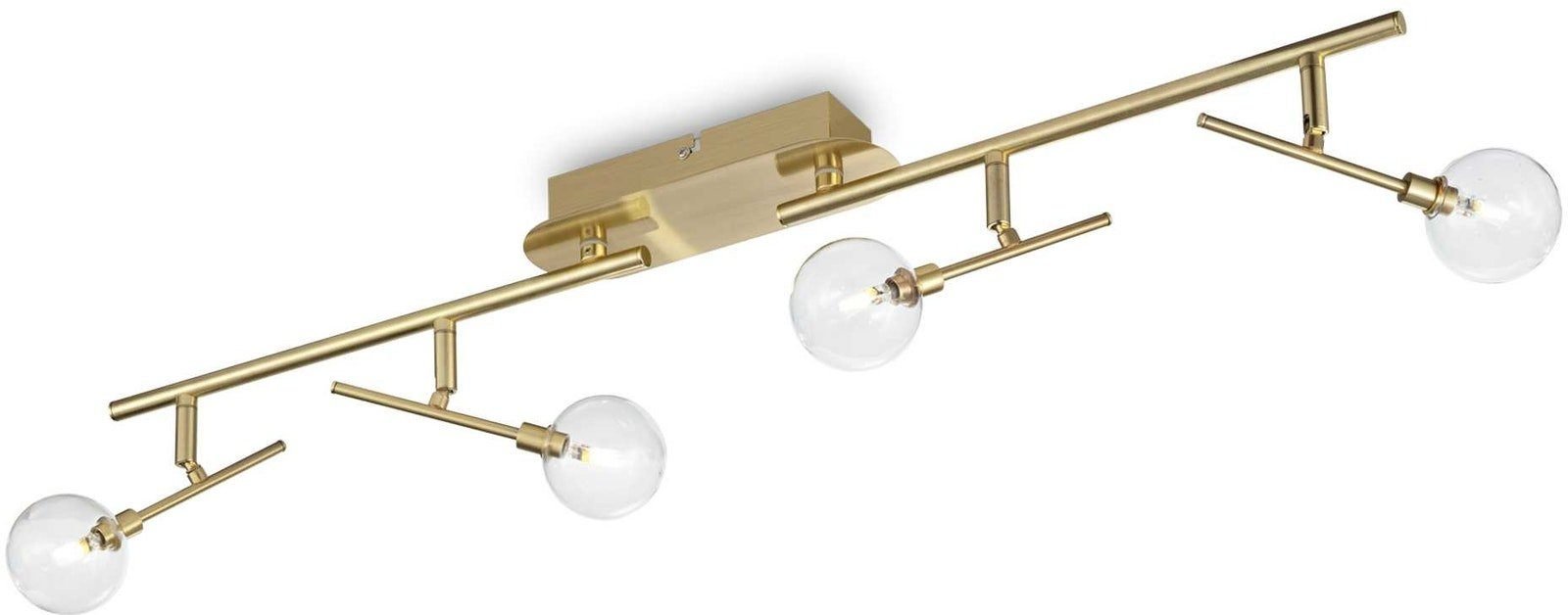 Loftslampe Ideal Lux Maracas i messing med fire justerbare glasdiffusorer L70 cm