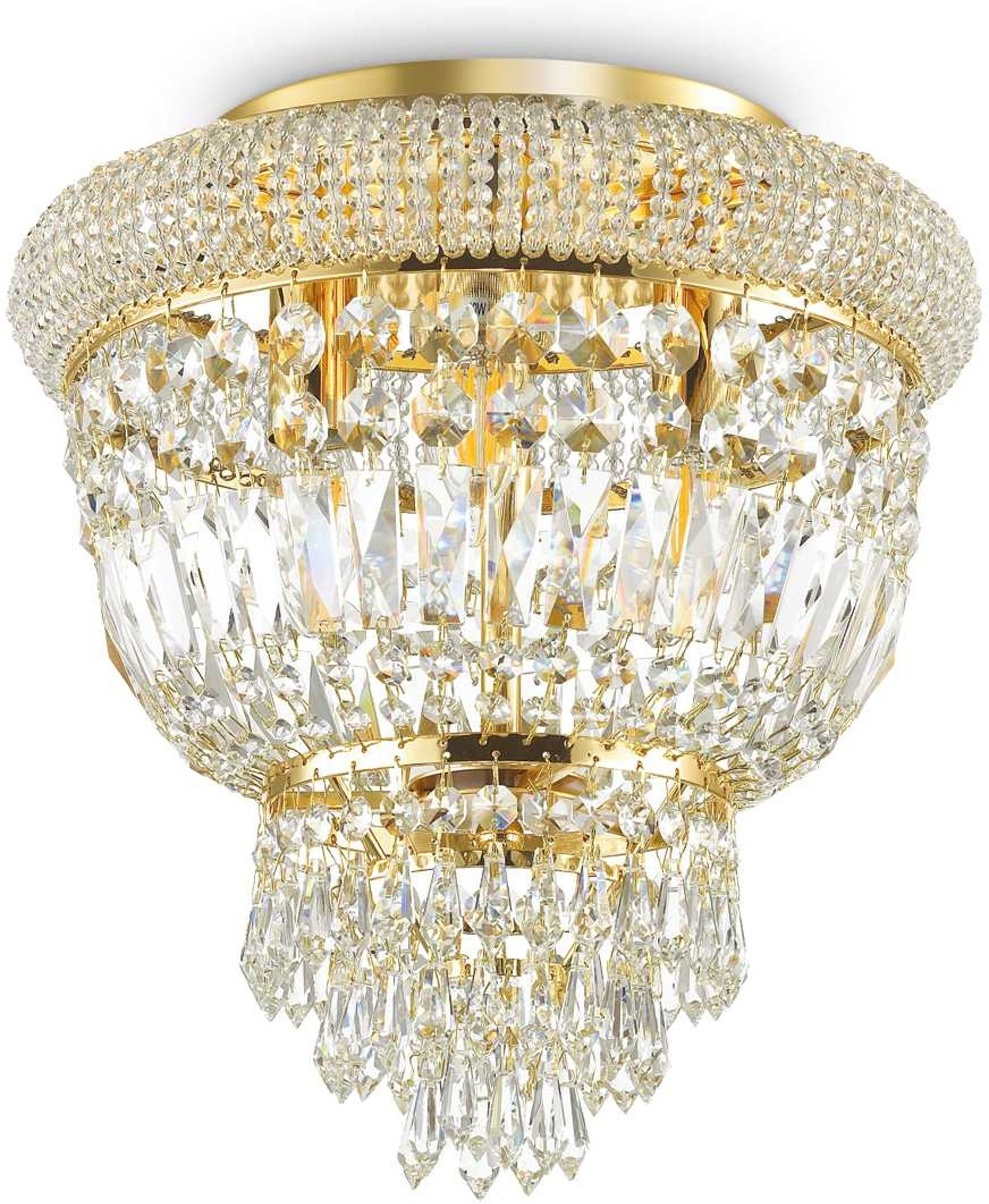 Loftslampe Ideal Lux Dubai messing Ø32 x H35,5 cm med krystaller