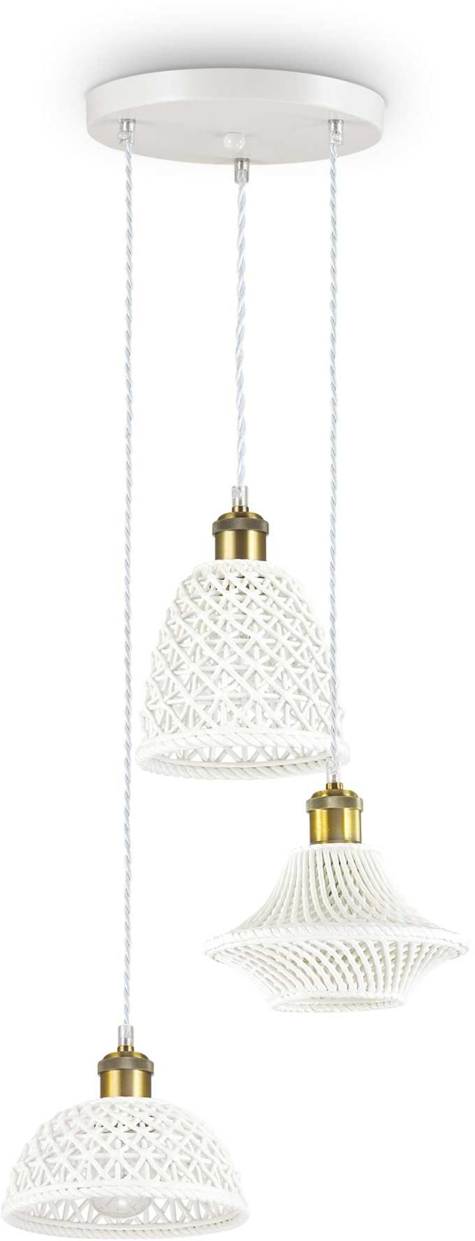 Pendel lampe Ideal Lux Lugano Ø35 cm hvid metal keramik justerbar højde 31 - 118 cm 3 E27 fatninger