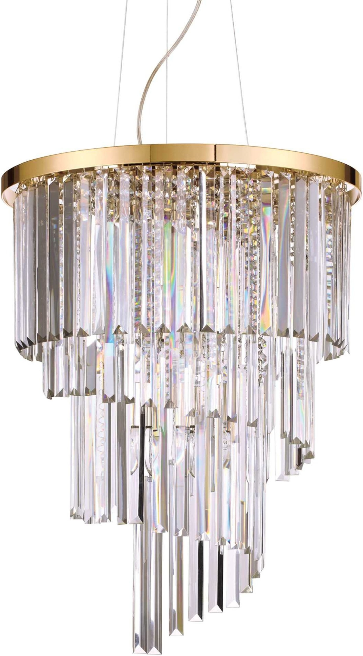 Pendel lampe Ideal Lux Carlton 12-armet Ø50 cm guldfinish med glasprismer justerbar højde