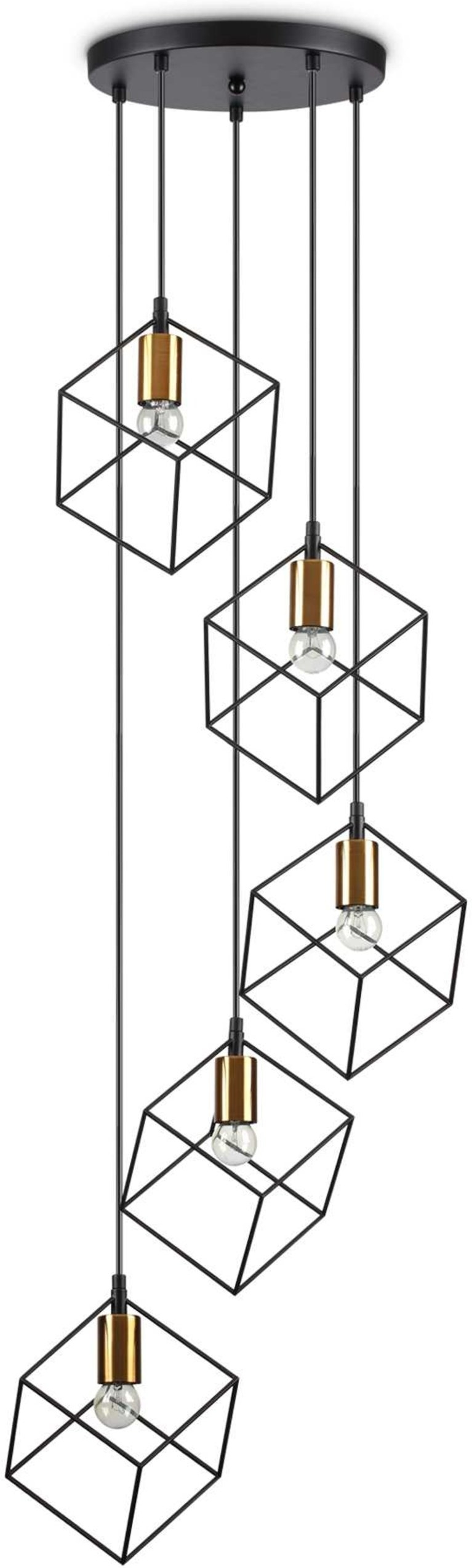 Pendellampe Ideal Lux Ice 5-armet sort metal Ø50 cm justerbar højde 60-245 cm