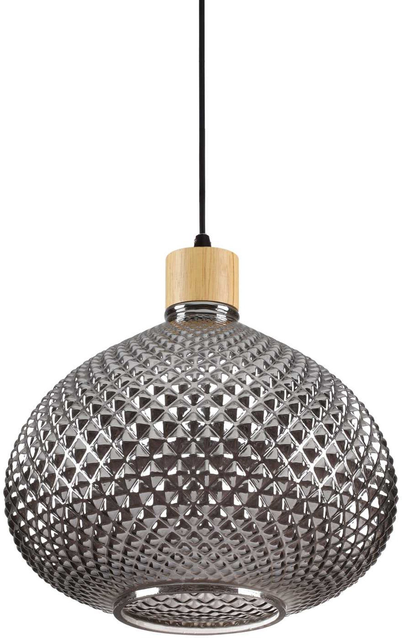 Pendel lampe Ideal Lux Bergen Ø300 mm røg/sort glas og træ design