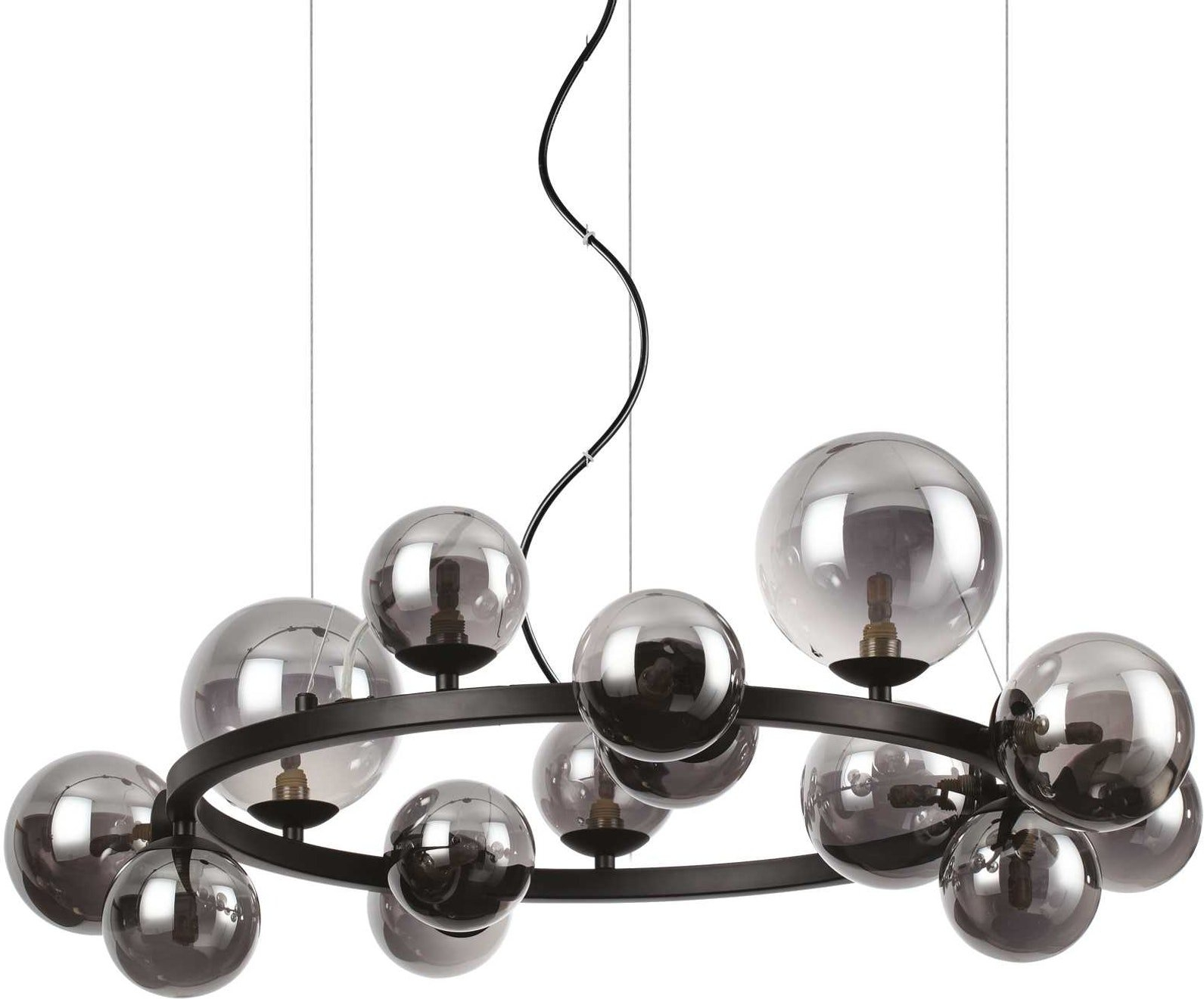 Pendel lampe Ideal Lux Perlage Ø85 cm mat sort med blæst glas