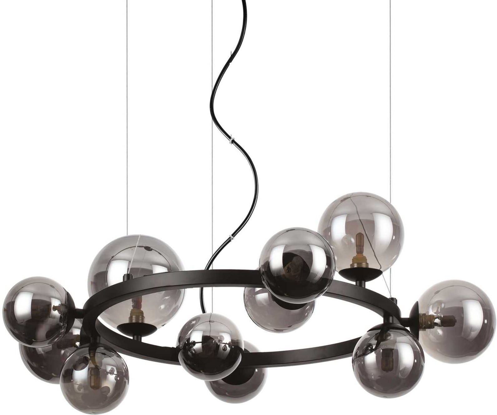 Pendellampe Ideal Lux Perlage Ø73 cm justerbar højde 380 - 2470 mm mat sort 11x G9 3000K