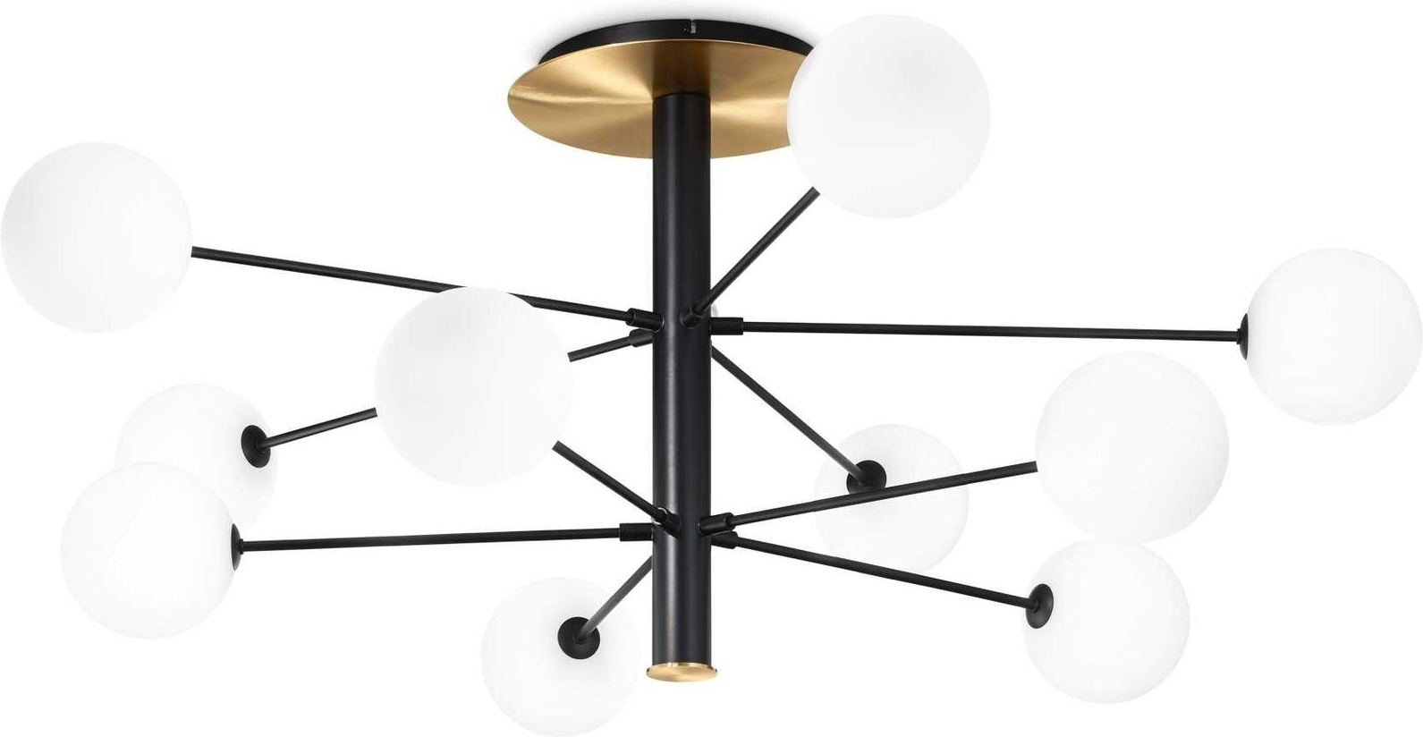 Loftslampe Ideal Lux Cosmopolitan 10-armet sort metal med syreætsede glas Ø124 cm