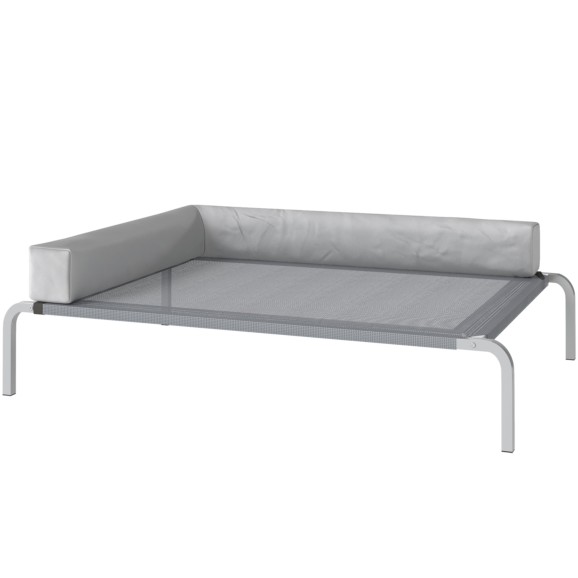 Udendørs hundeseng, hævet hundeseng til mellemstore hunde, med l-formet hynde, 110x75x30cm, lysegrå
