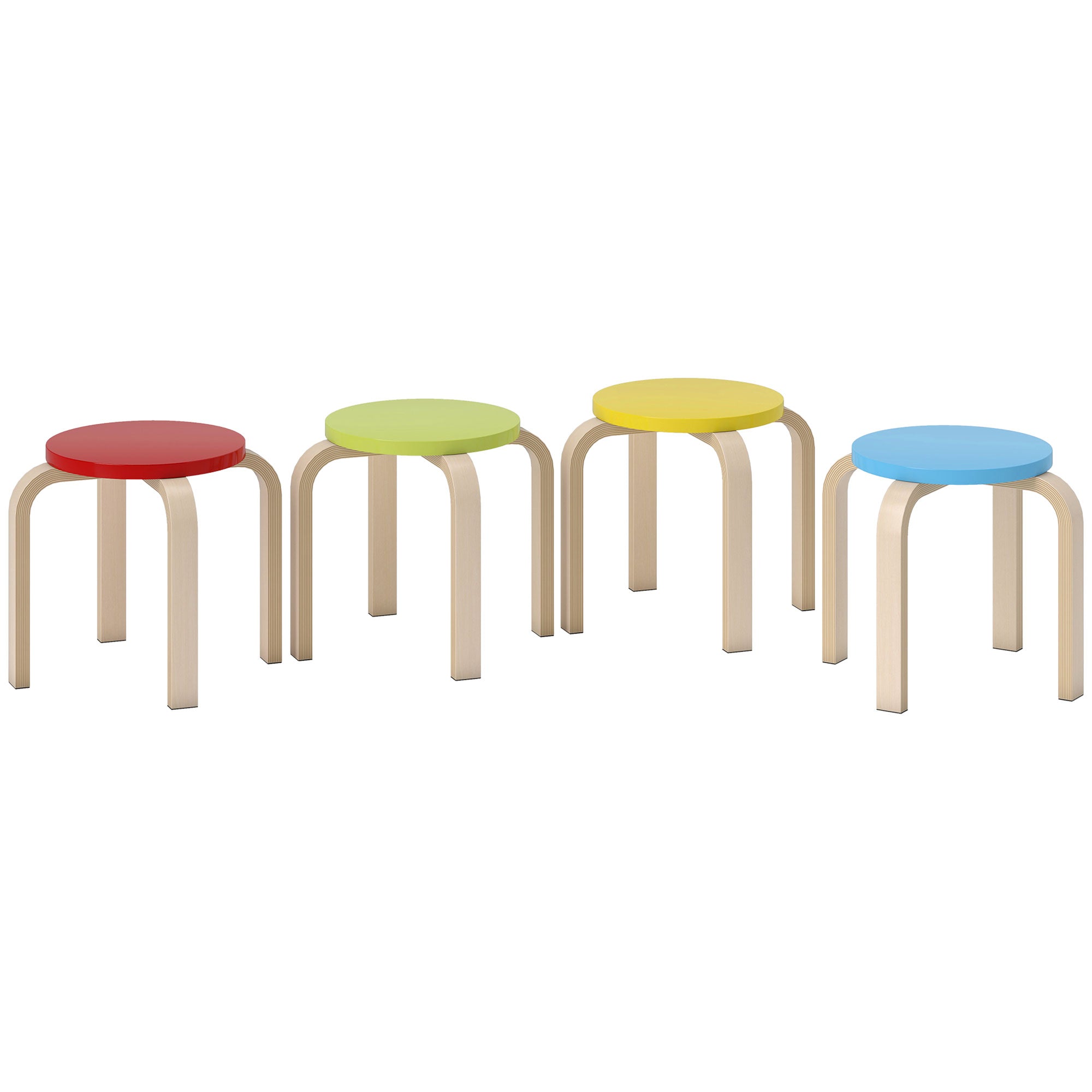 4 Stabelbare skamler med filtfodpuder, birkekrydsfiner, lakeret, farverig
