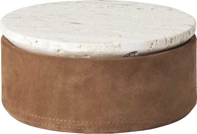Opbevaringsboks Kristina Dam Suede travertin og ruskind karamel 12x21x21 cm