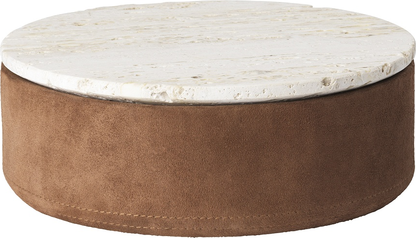 Opbevaringsæske Kristina Dam Suede karamel ruskind/travertin H11x24x24 cm