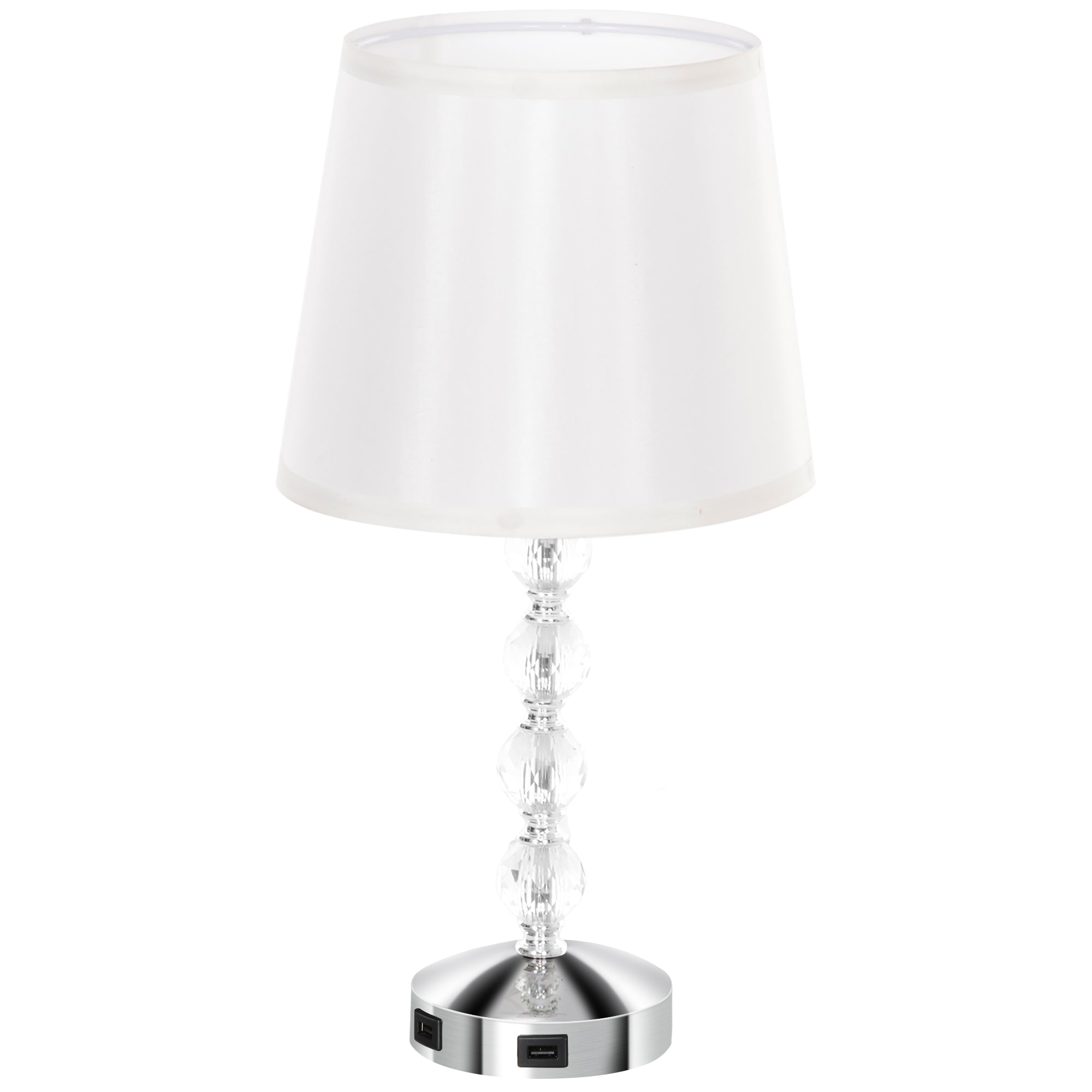 Krystal bordlampe, touch afbryder, usb opladningsport, ø23x45 cm, sølv