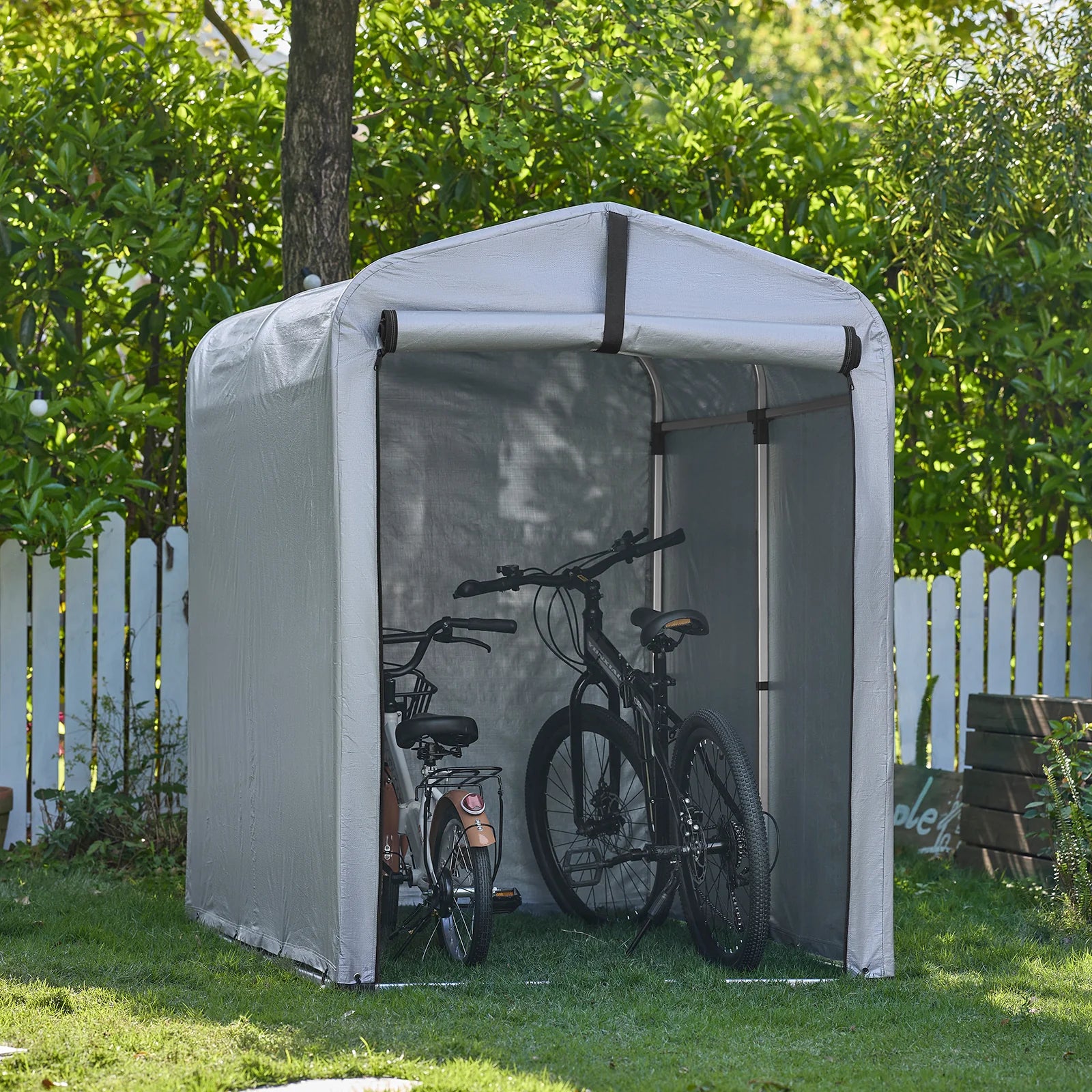 Robust og vejrbestandig cykelgarage, sølvfarvet, 120 x 163 x 176 cm