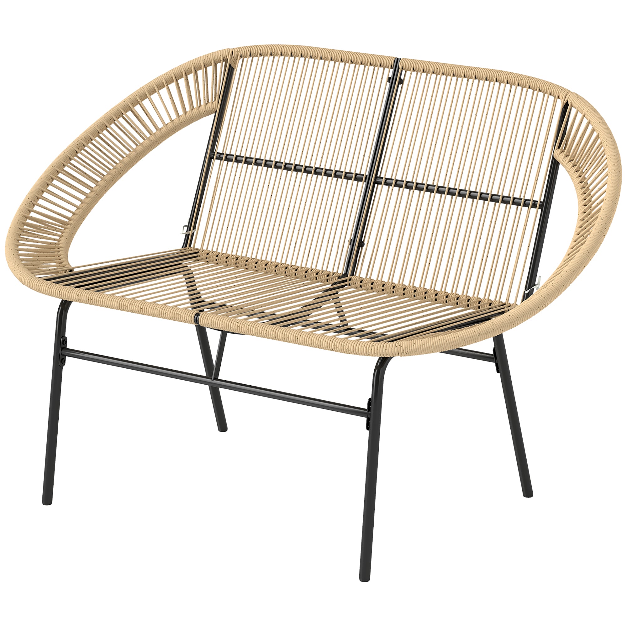 2-Personers havebænk af polyrattan, vejrbestandig, uv-bestandig, 260 kg lasteevne, khaki