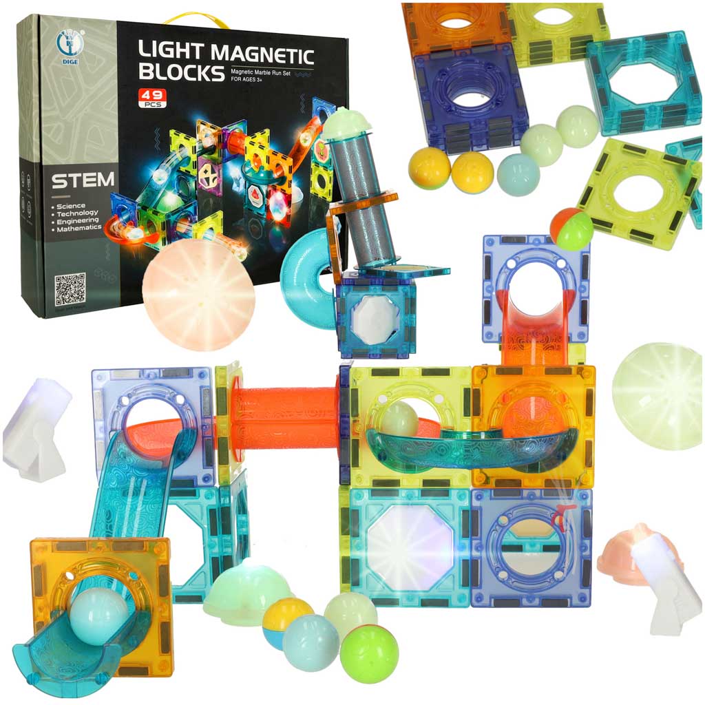 Magnetiske klodser marmor kuglebane glødende 49 elementer
