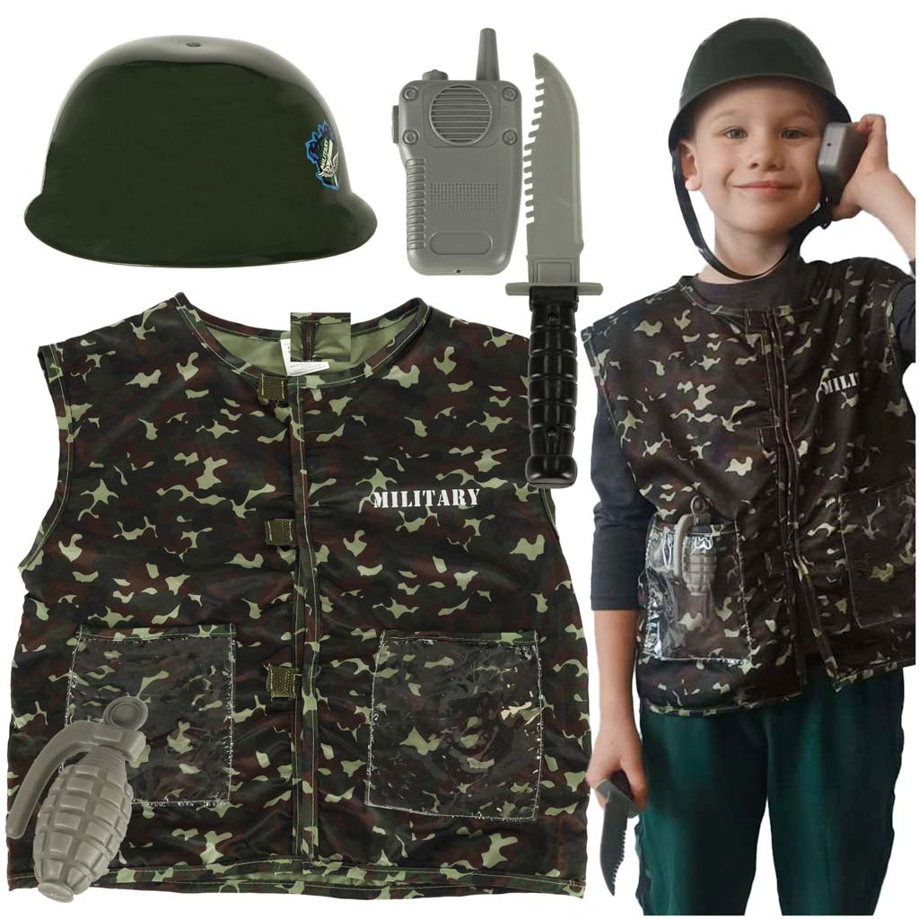 Karnevalskostume med hjelm og soldat 3-8 år