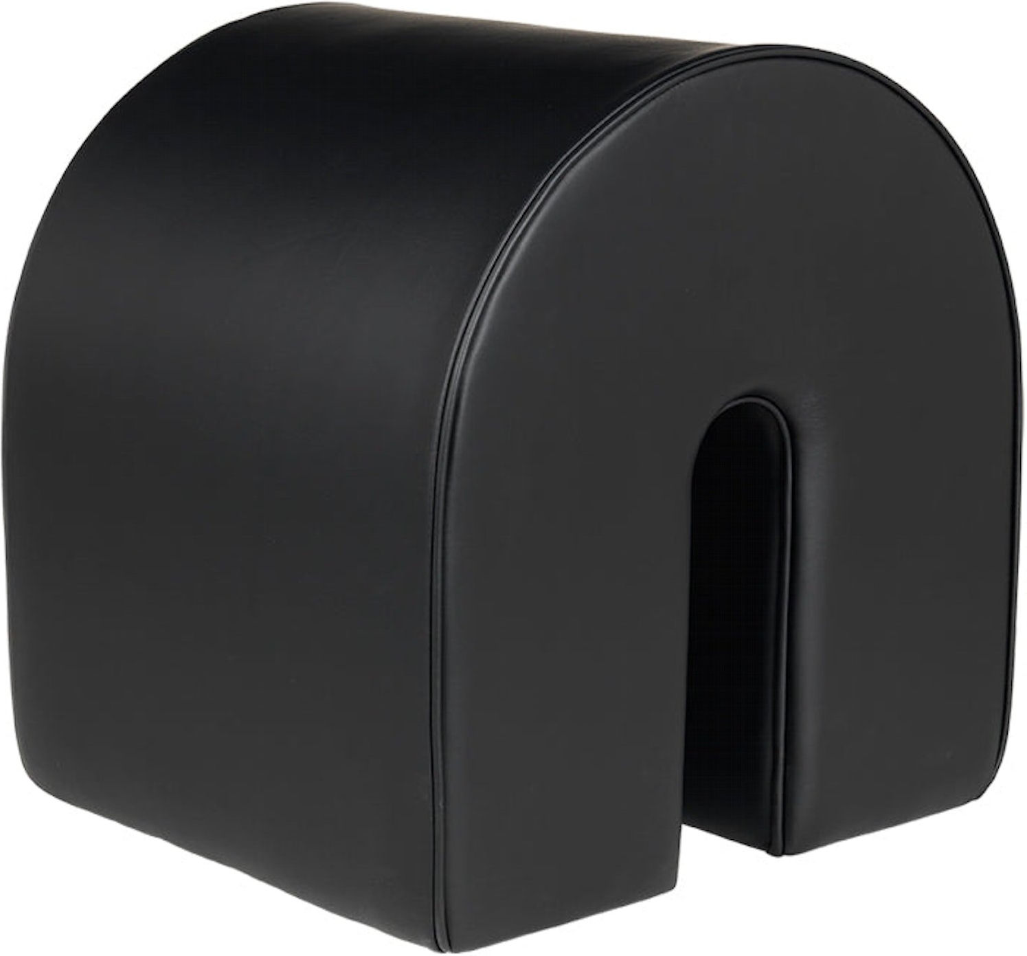 Puf skammel Kristina Dam Curved i sort italiensk anilinlæder Ø42 cm