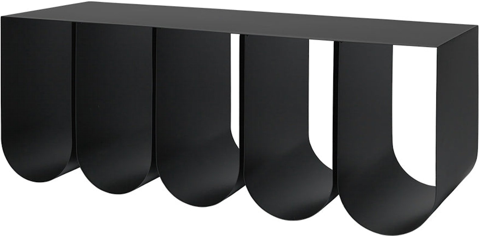 Bænk Kristina Dam Curved  -  sort pulverlakeret stål opbevaringsbænk til entré H42 x B40 x L110 cm
