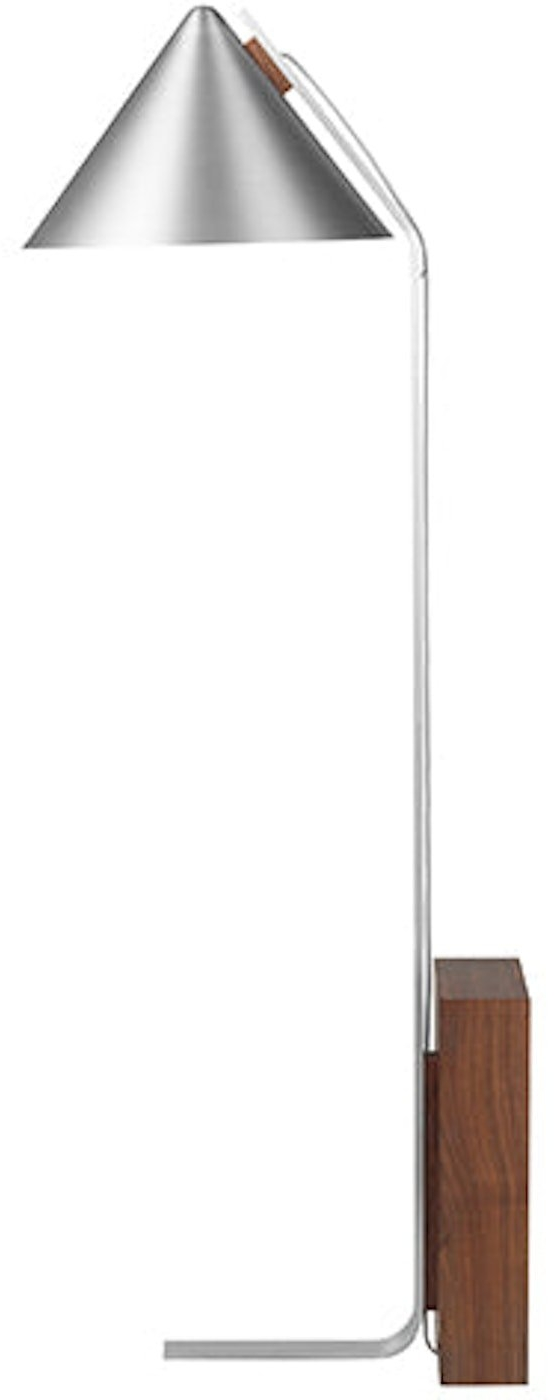 Gulvlampe Kristina Dam Cone i aluminium og valnød med børstet stål sølv Ø52 x H160 cm minimalistisk geometrisk design