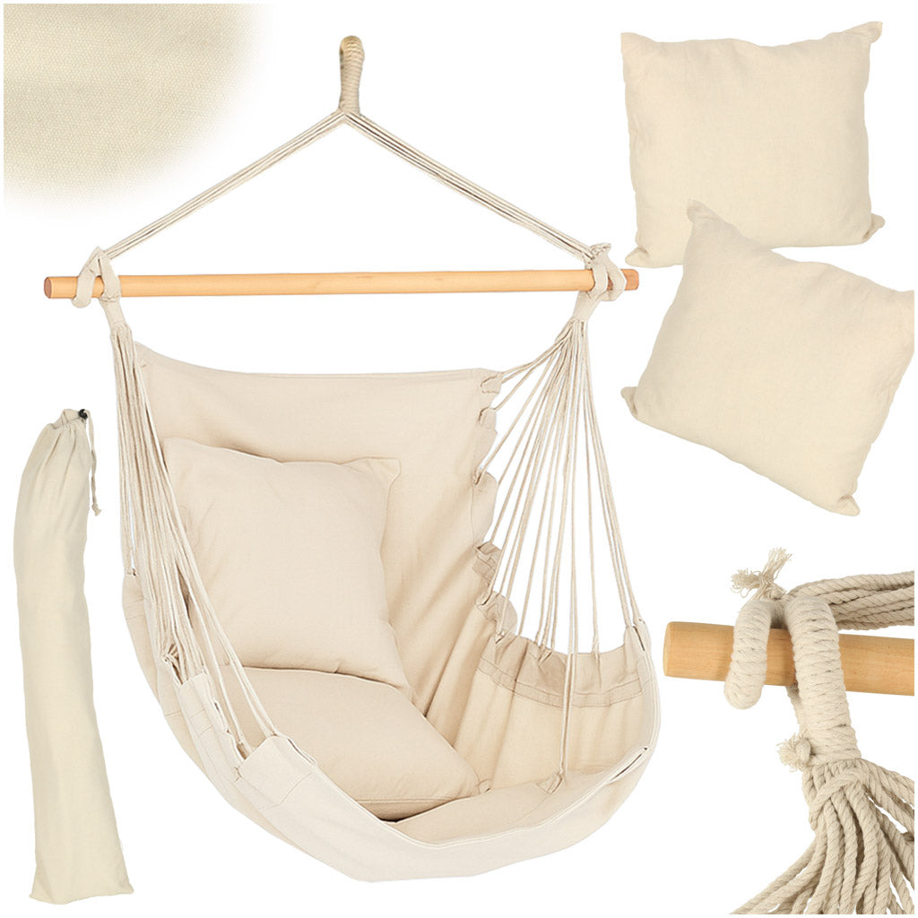 Brasiliansk stol med fodstøtte, hængegynge 130 cm beige