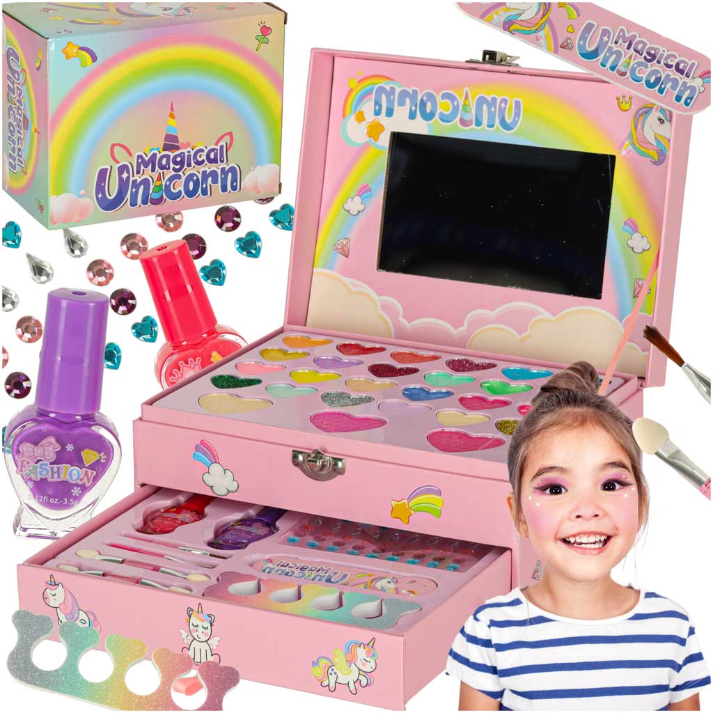 Trunk makeup og neglesæt makeup kosmetik skygger lak skuffer enhjørning