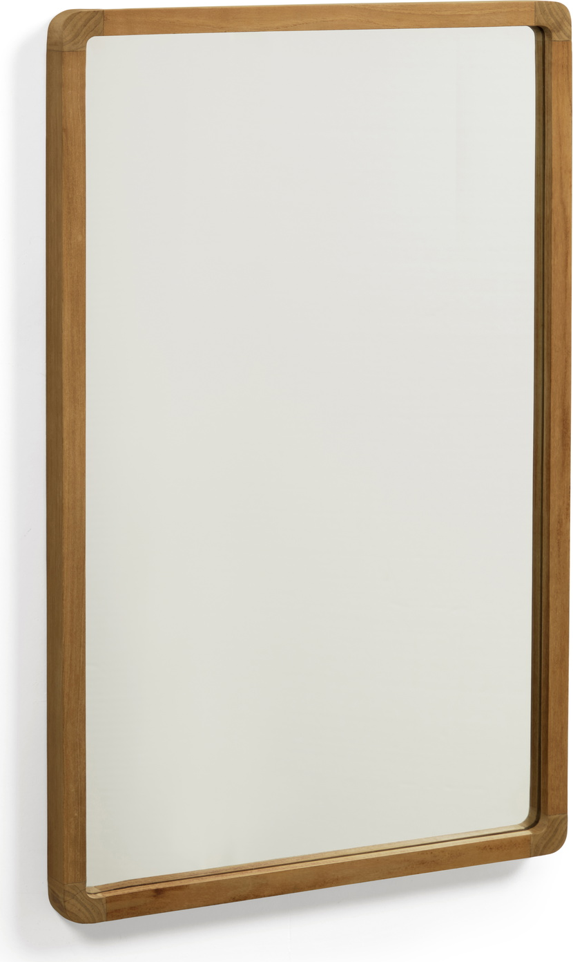 Vægspejl Kave Home Shamel teakramme 70x45 cm  -  klassisk moderne, fugtbestandigt badeværelsesspejl